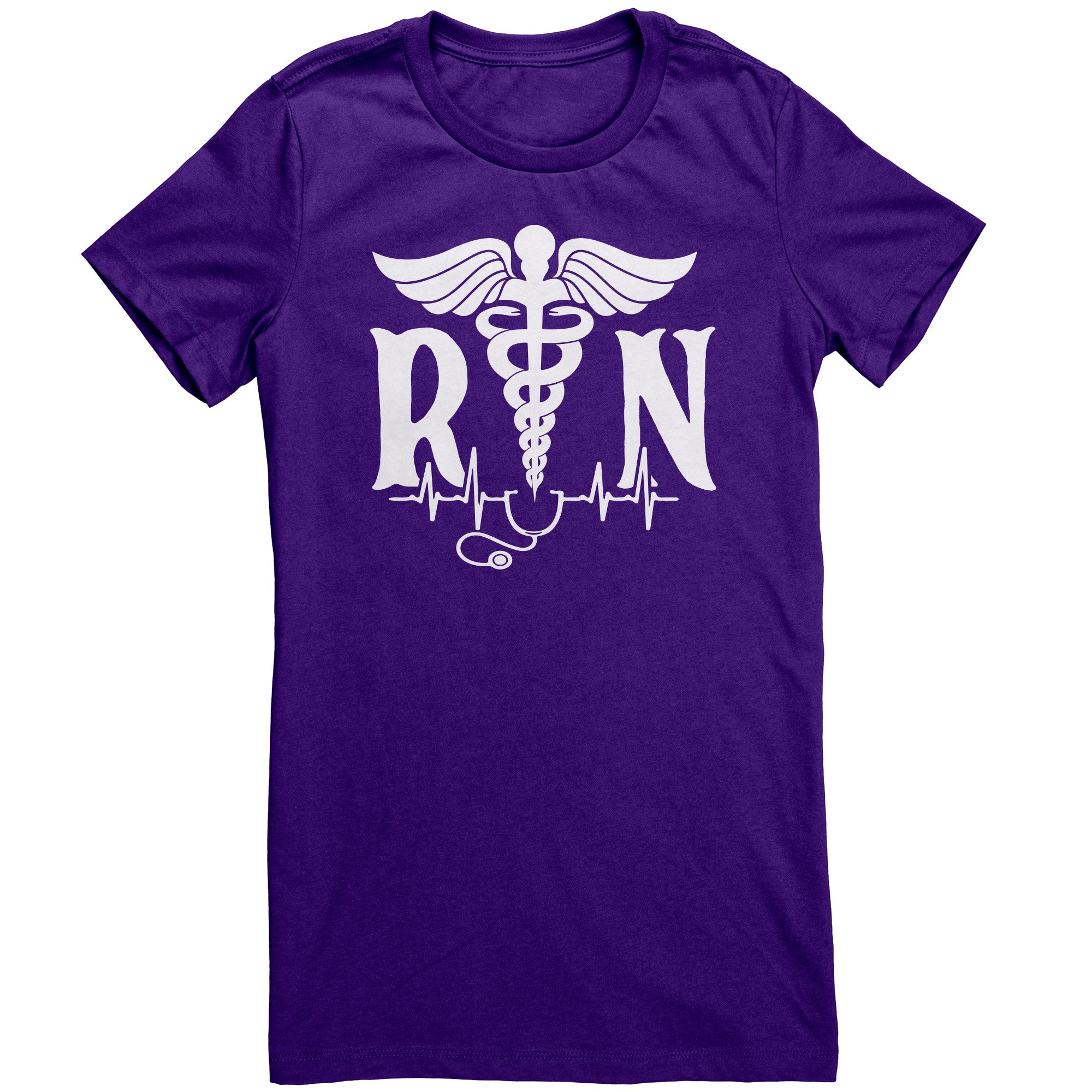 Bella Pro Nurse Crew Neck T-Shirt - RN Symbol, Stethoscope & EKG Design