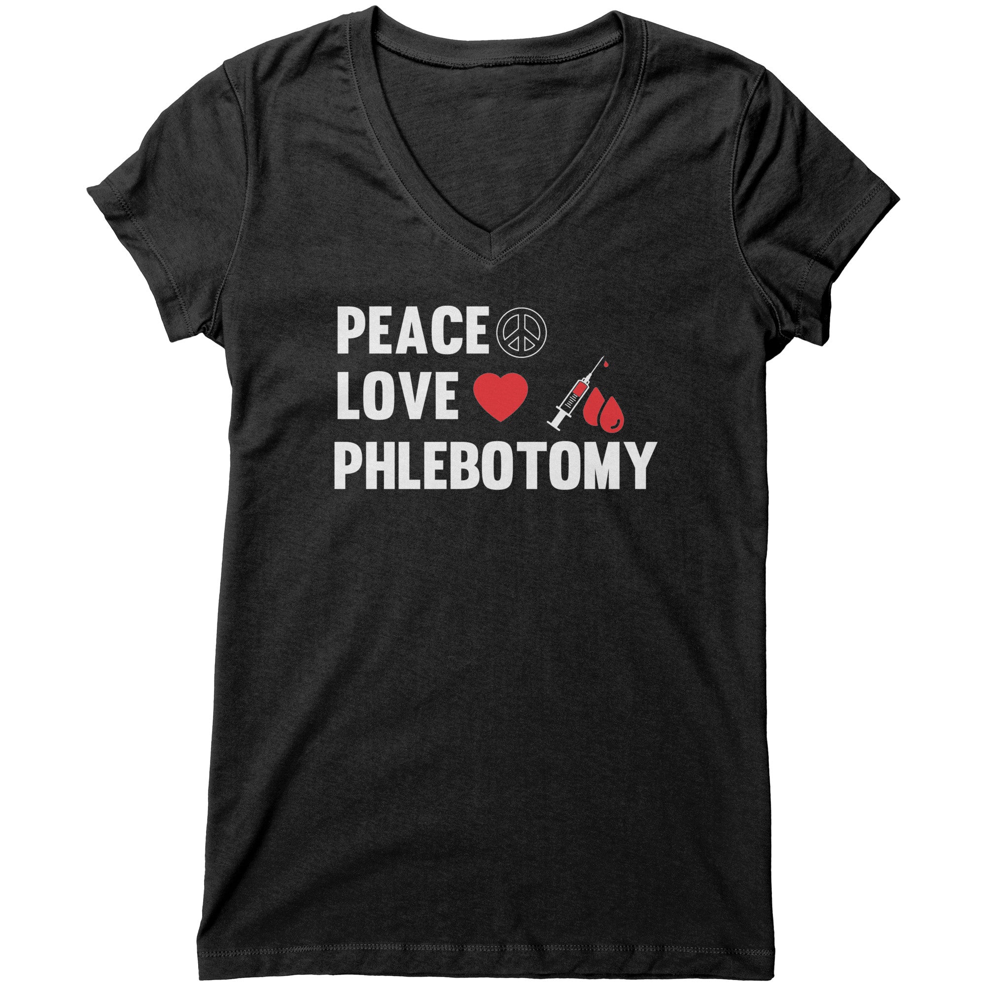 Bella Women's V-Neck Phlebotomist T-Shirt - Modern Comfort with a Message of Peace and Love