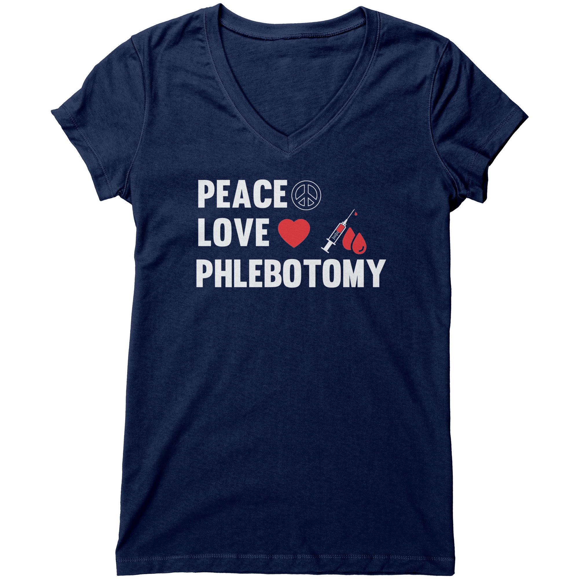 Bella Women's V-Neck Phlebotomist T-Shirt - Modern Comfort with a Message of Peace and Love