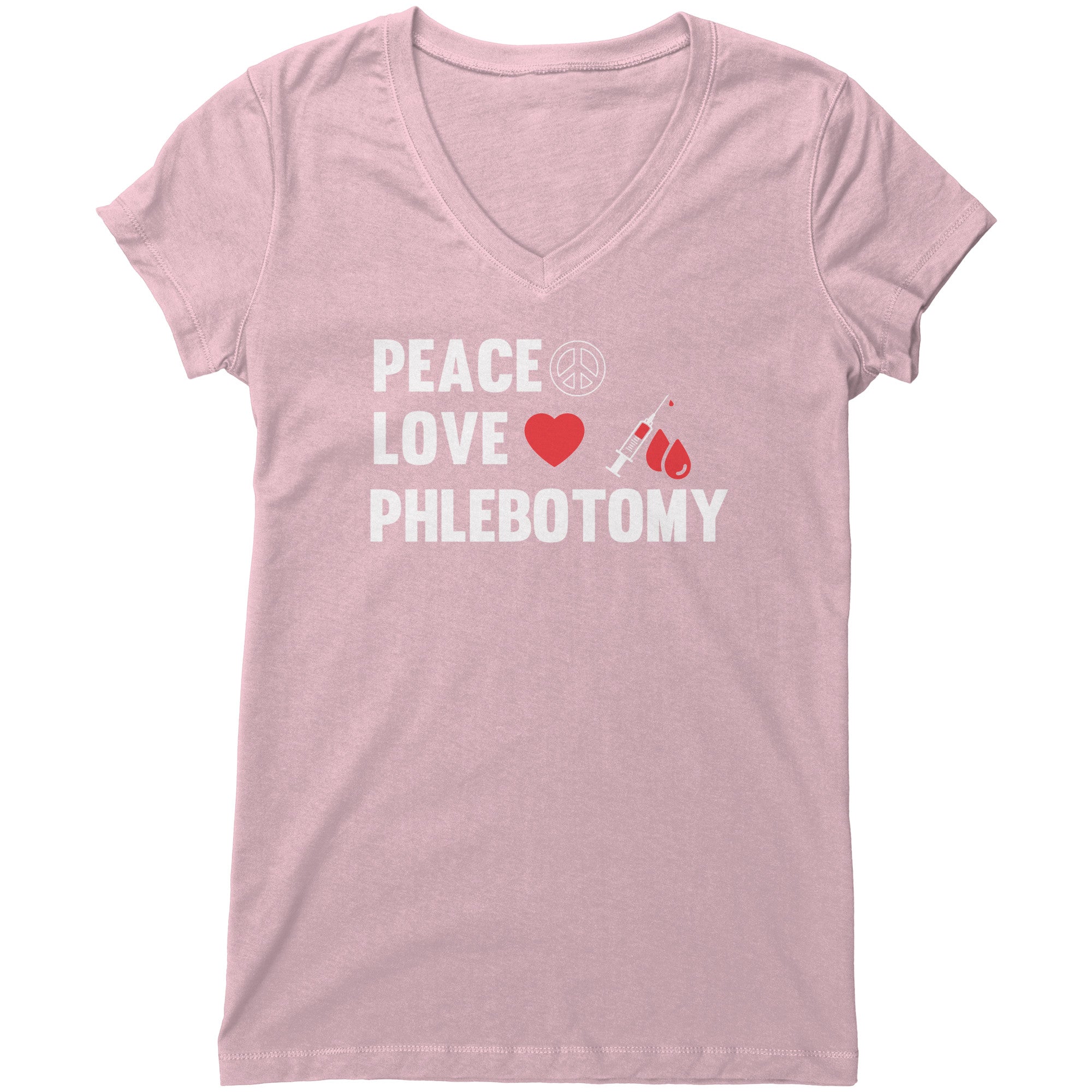 Bella Women's V-Neck Phlebotomist T-Shirt - Modern Comfort with a Message of Peace and Love