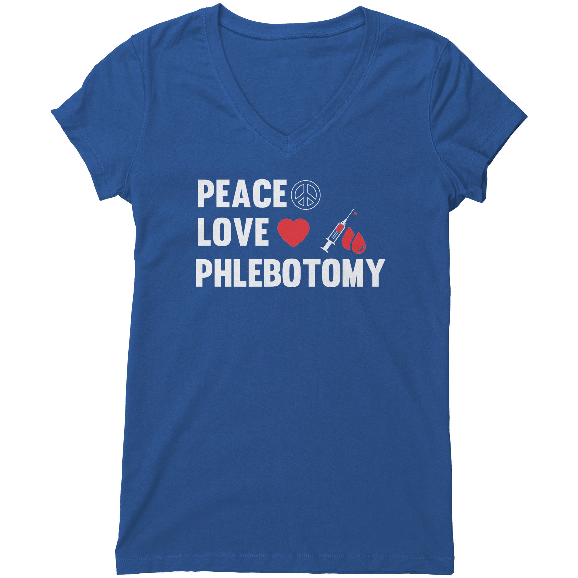 Bella Women's V-Neck Phlebotomist T-Shirt - Modern Comfort with a Message of Peace and Love