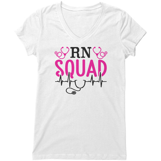 Bella Women's V-Neck 'RN Squad' T-Shirt: Modern Comfort for the Nursing Professional