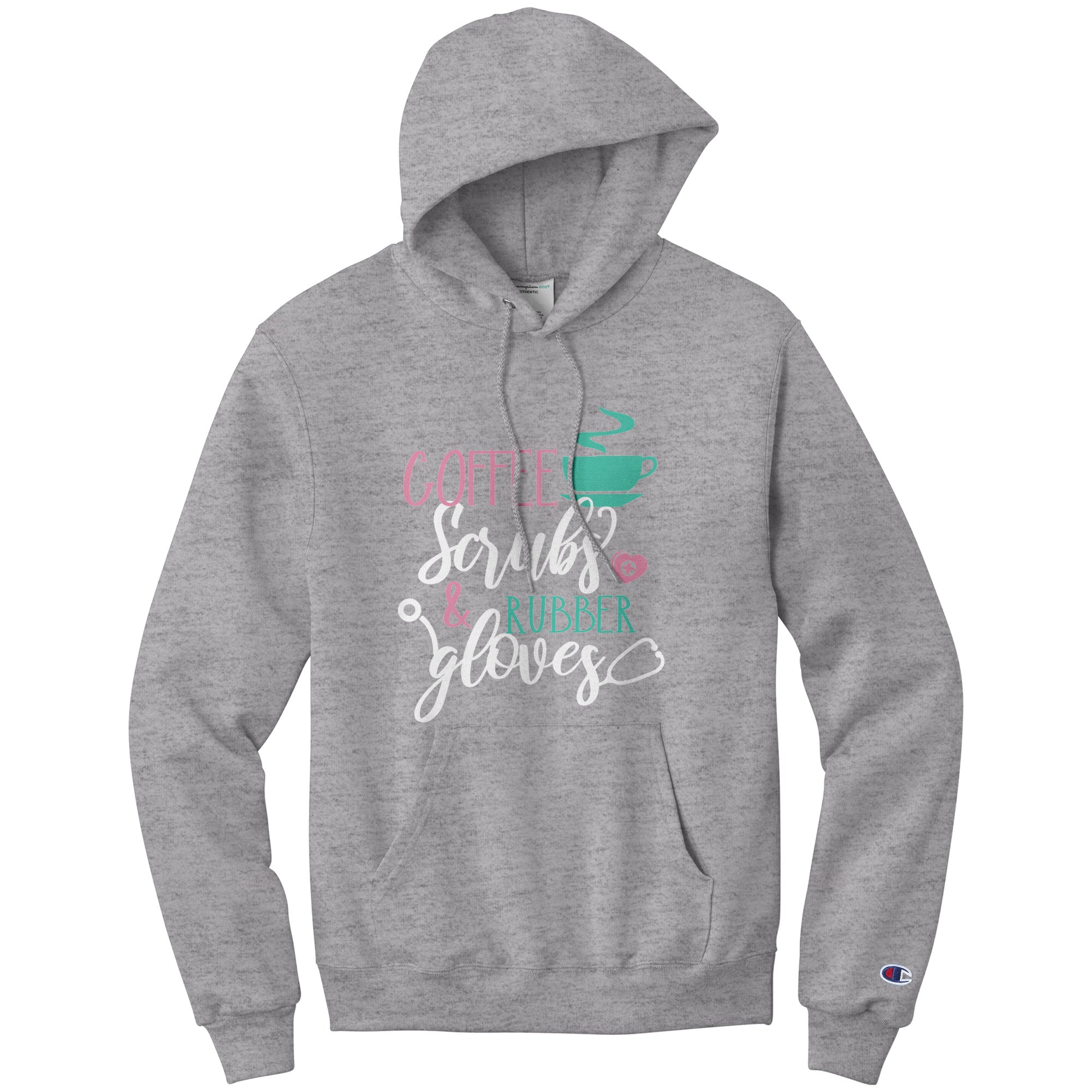Champion Hoodie - Coffee Scrubs and Rubber Gloves with Cup and Heart Design