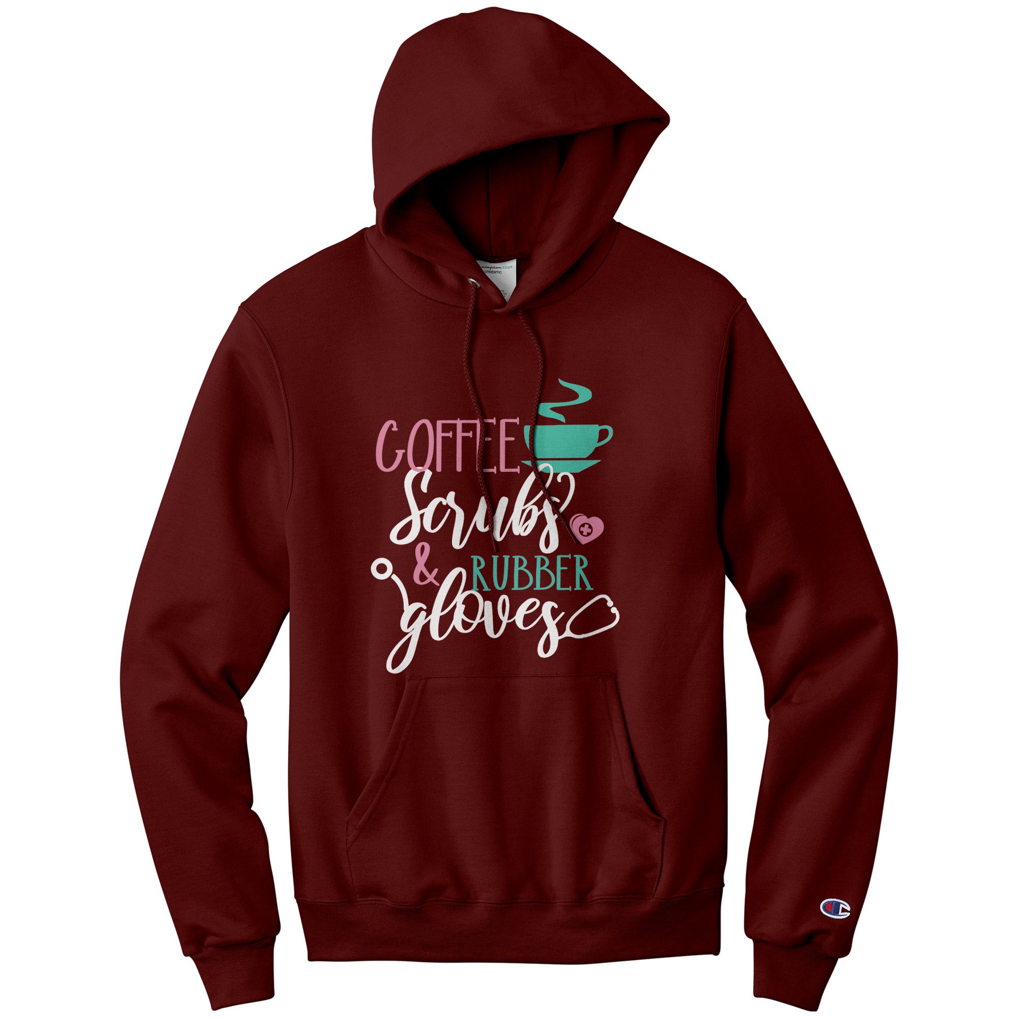 Champion Hoodie - Coffee Scrubs and Rubber Gloves with Cup and Heart Design