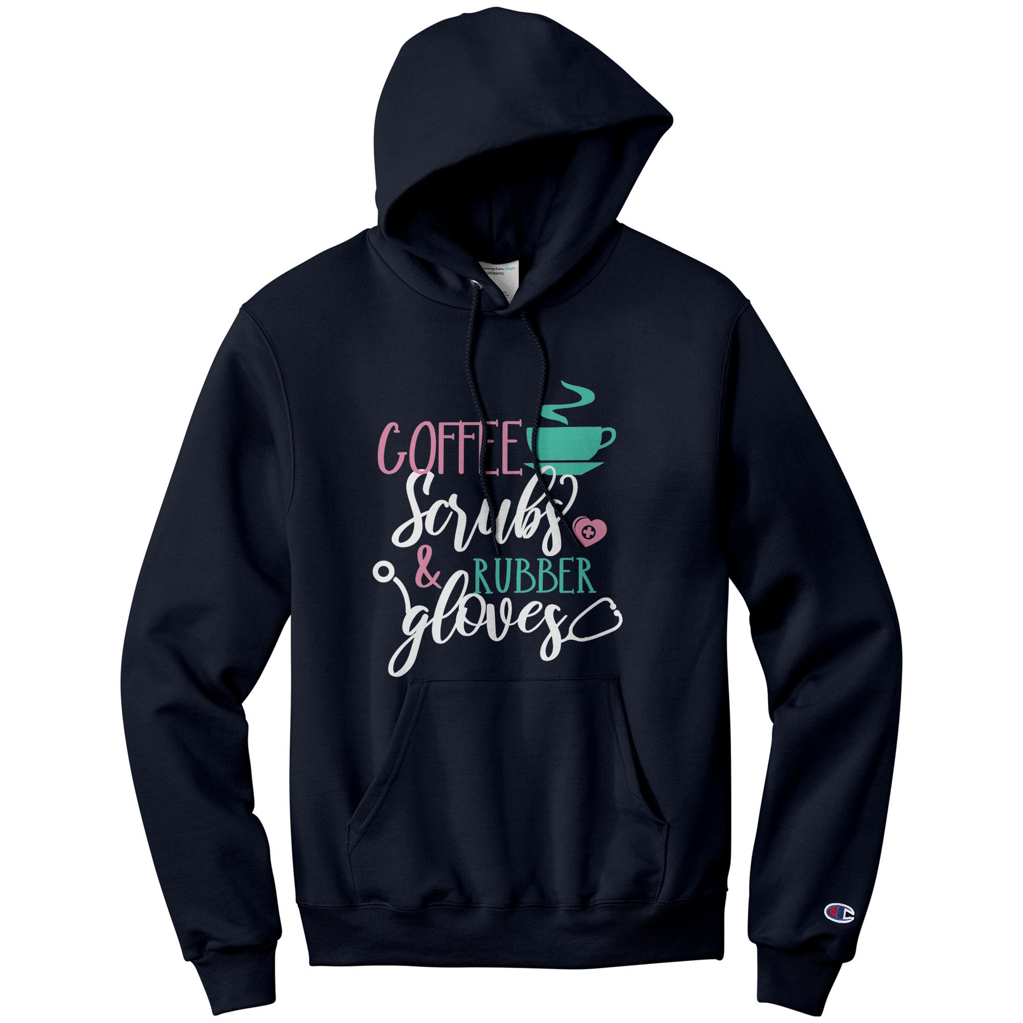 Champion Hoodie - Coffee Scrubs and Rubber Gloves with Cup and Heart Design