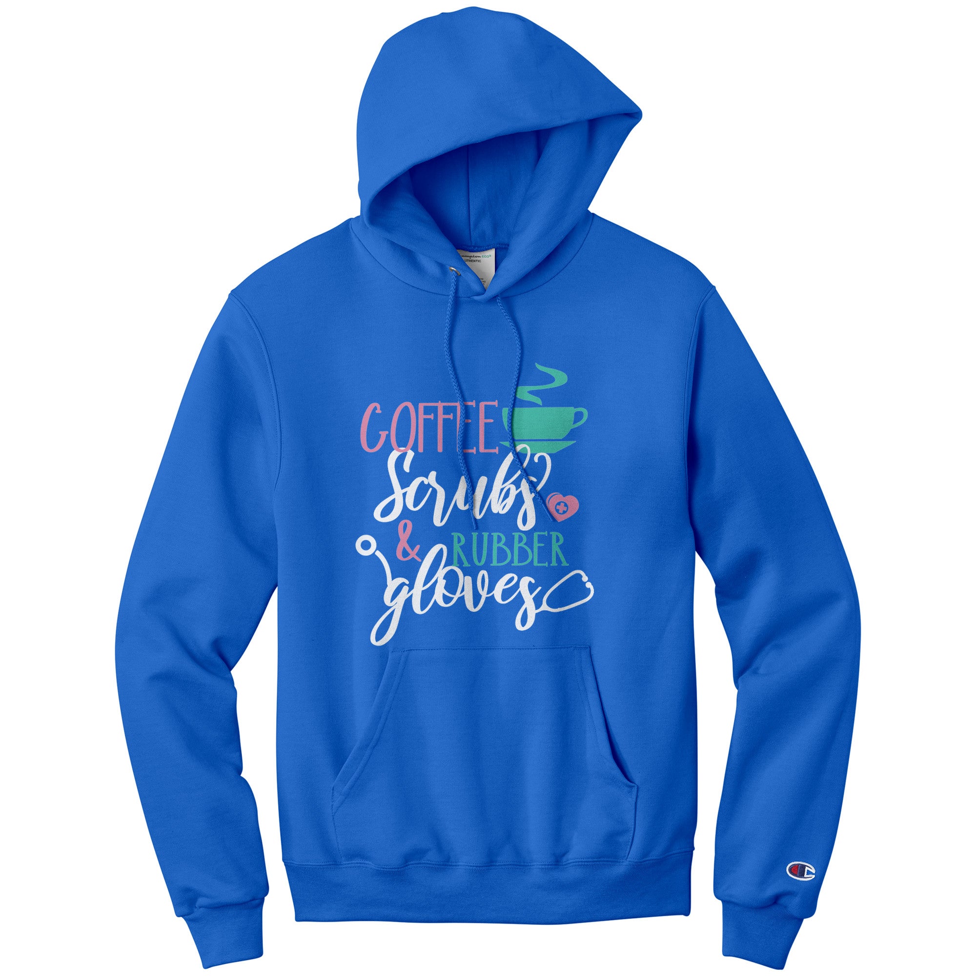 Champion Hoodie - Coffee Scrubs and Rubber Gloves with Cup and Heart Design