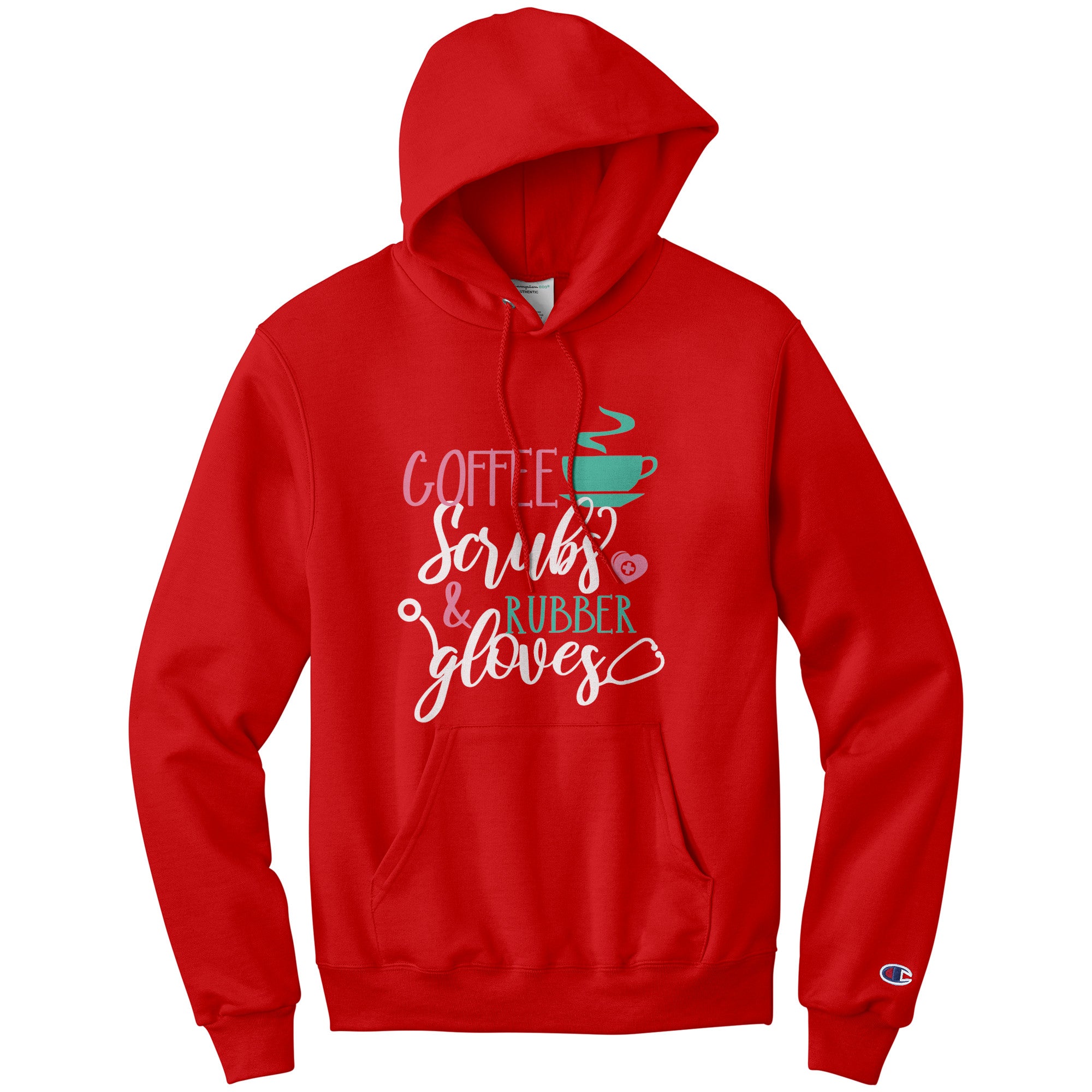 Champion Hoodie - Coffee Scrubs and Rubber Gloves with Cup and Heart Design