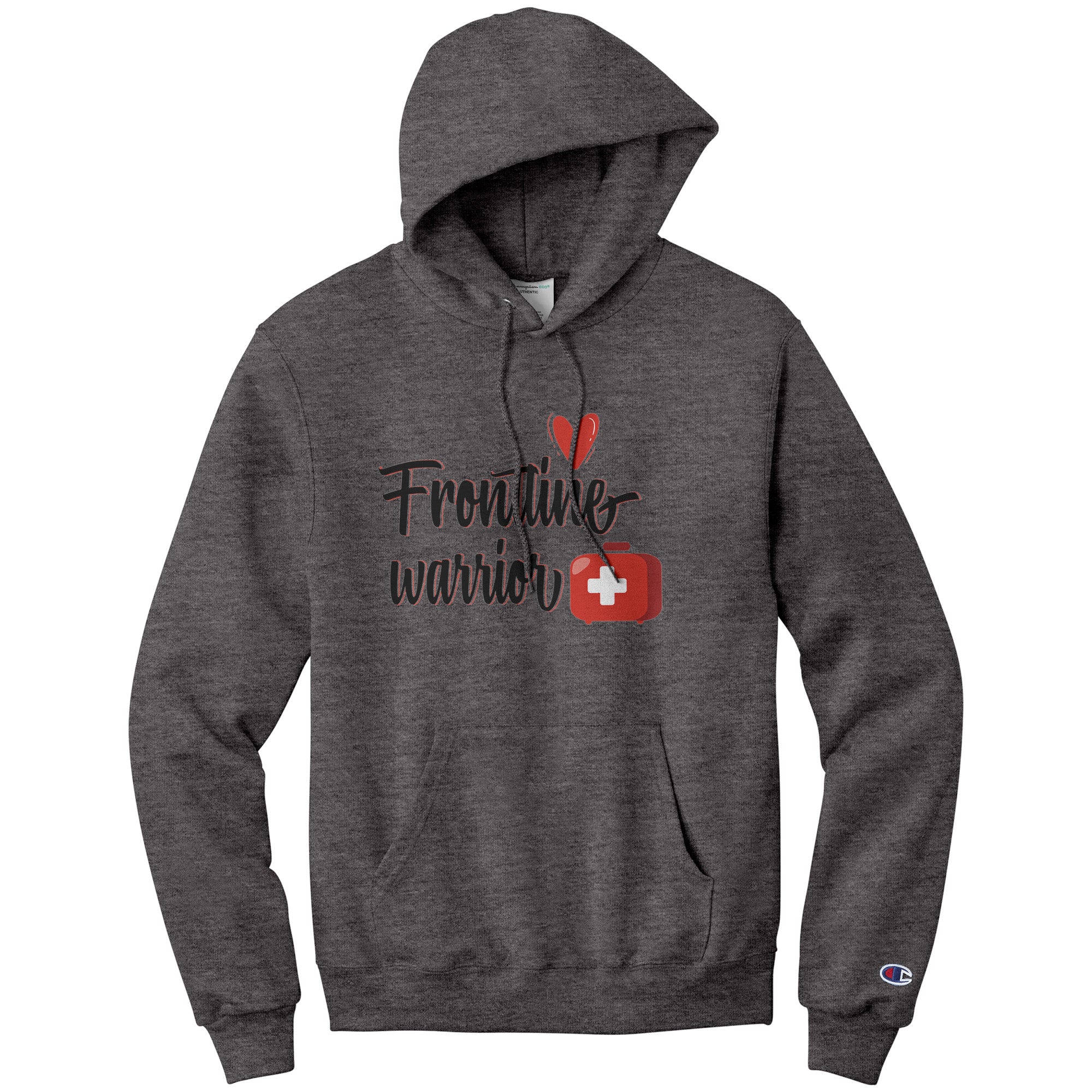 Champion Hoodie - Frontline Warrior with Red Heart and Medical Bag Design