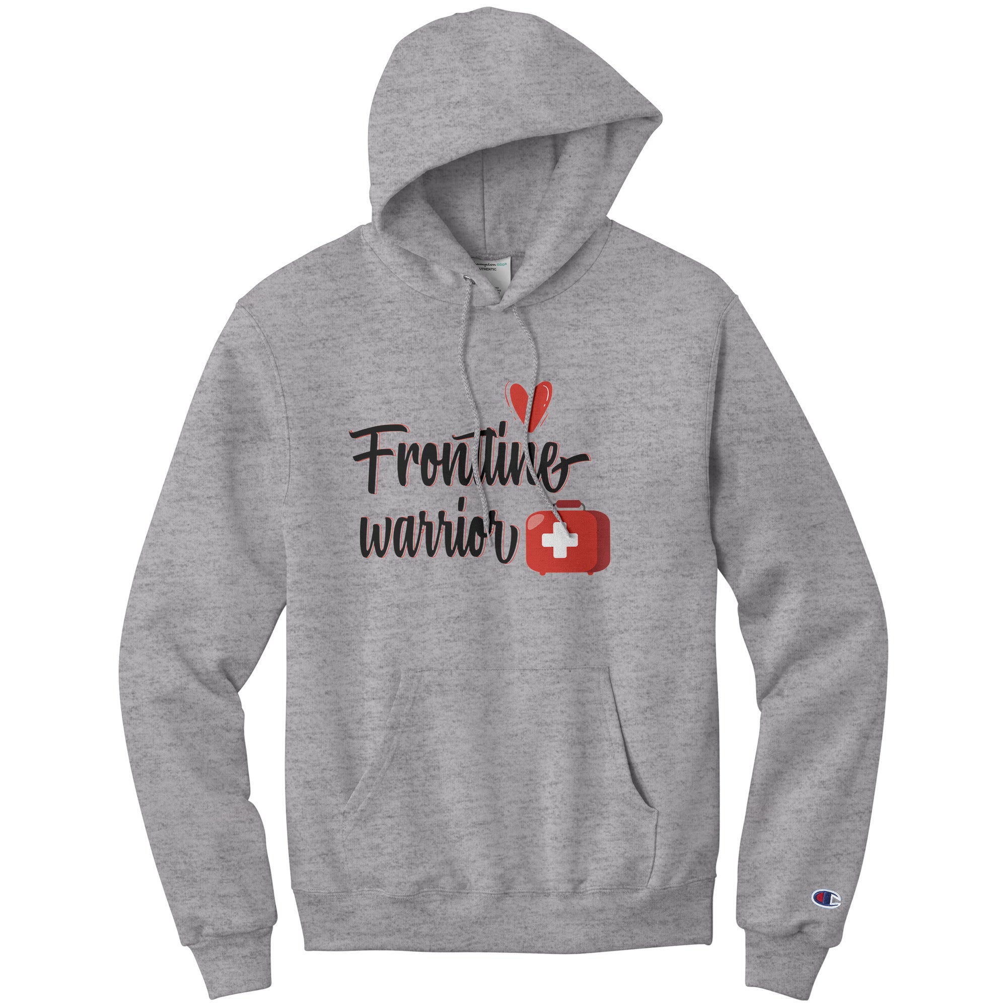Champion Hoodie - Frontline Warrior with Red Heart and Medical Bag Design