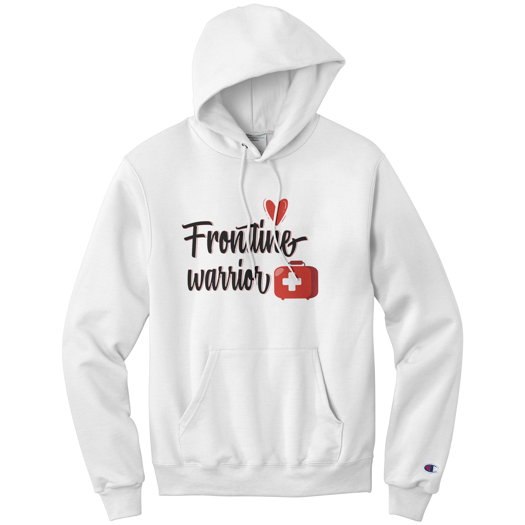 Champion Hoodie - Frontline Warrior with Red Heart and Medical Bag Design