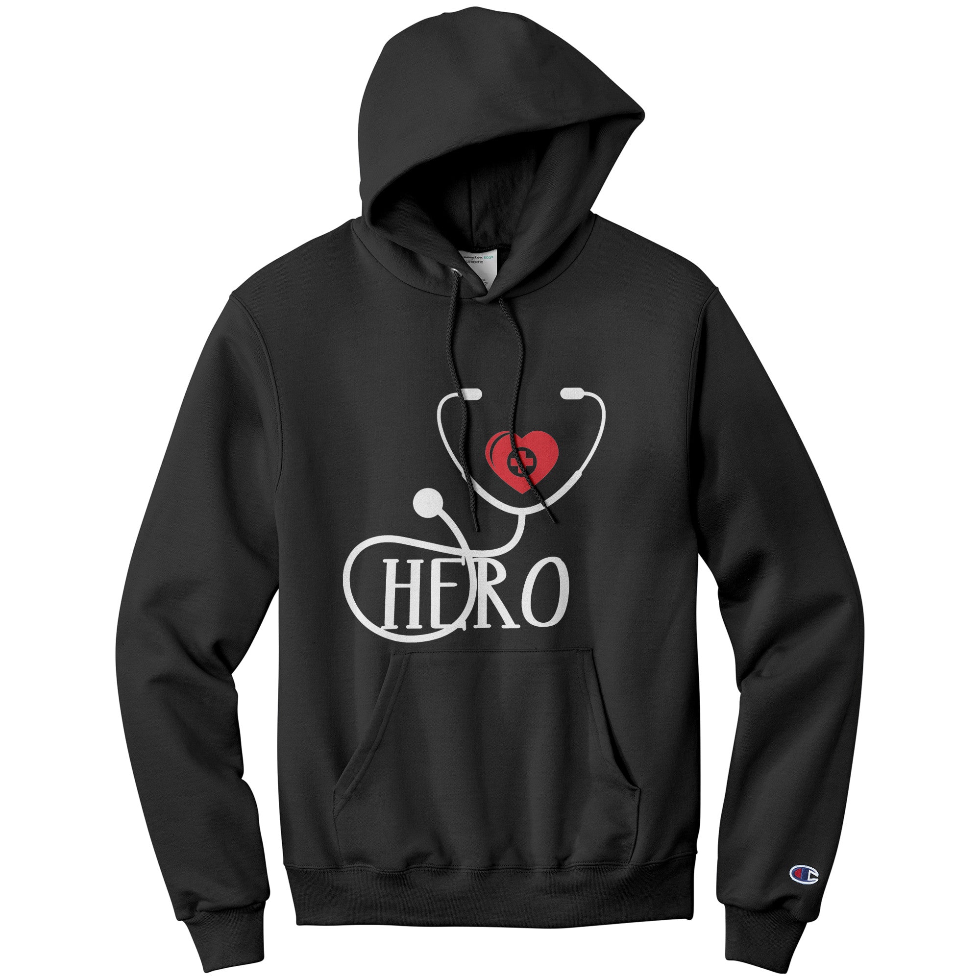 Champion Hoodie - Healthcare Hero with Red Heart and Cross Design