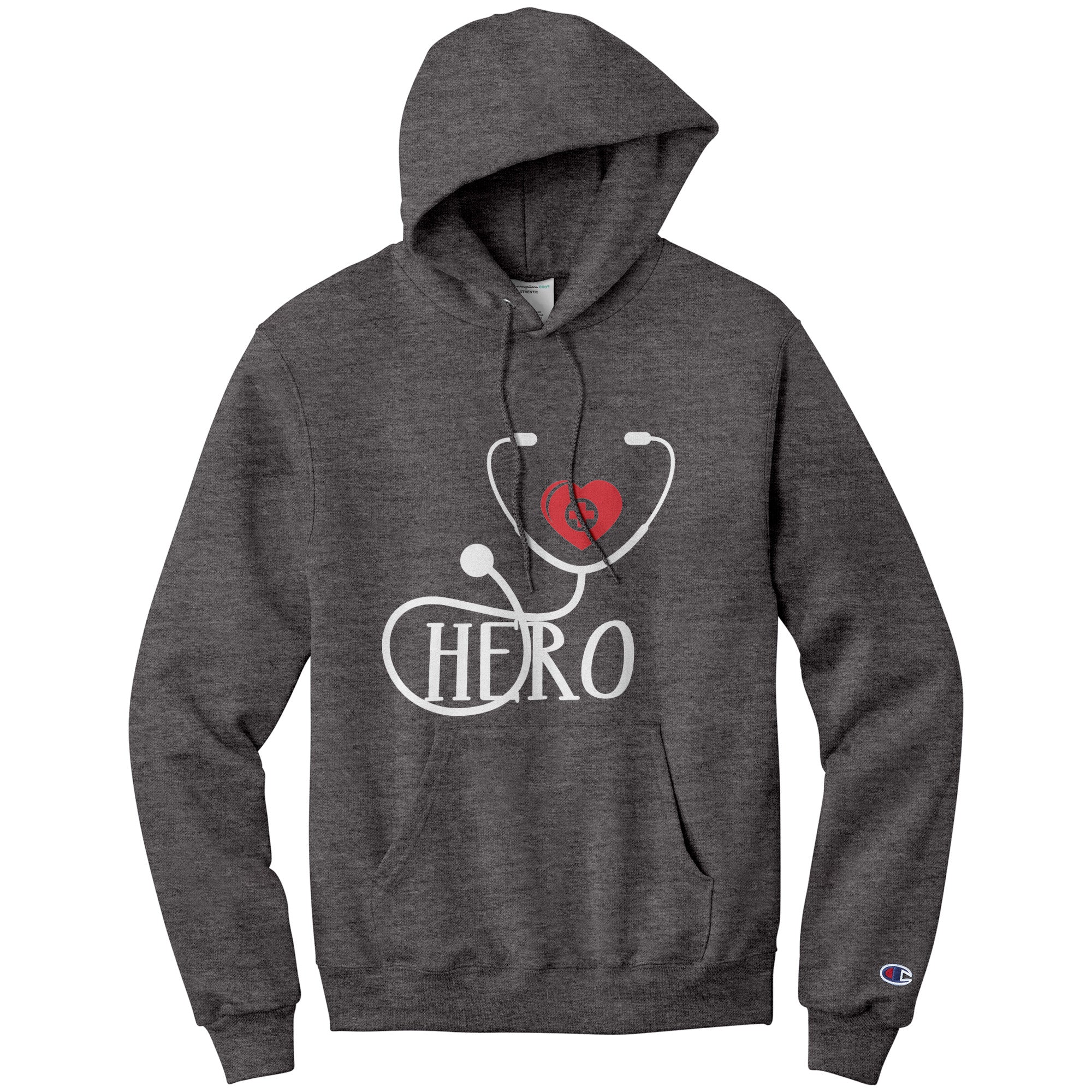 Champion Hoodie - Healthcare Hero with Red Heart and Cross Design