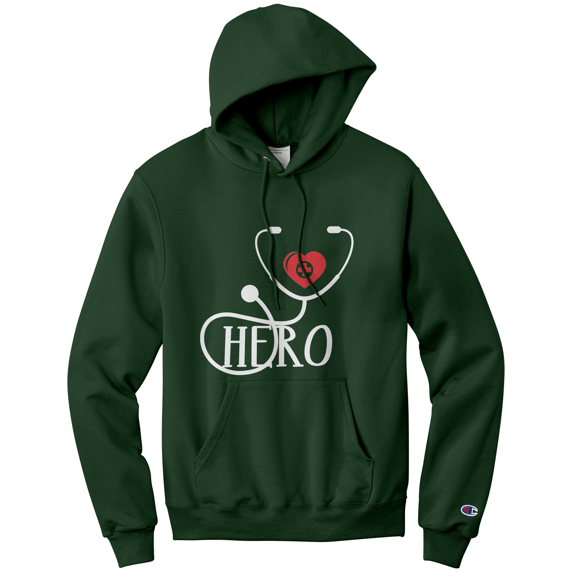 Champion Hoodie - Healthcare Hero with Red Heart and Cross Design