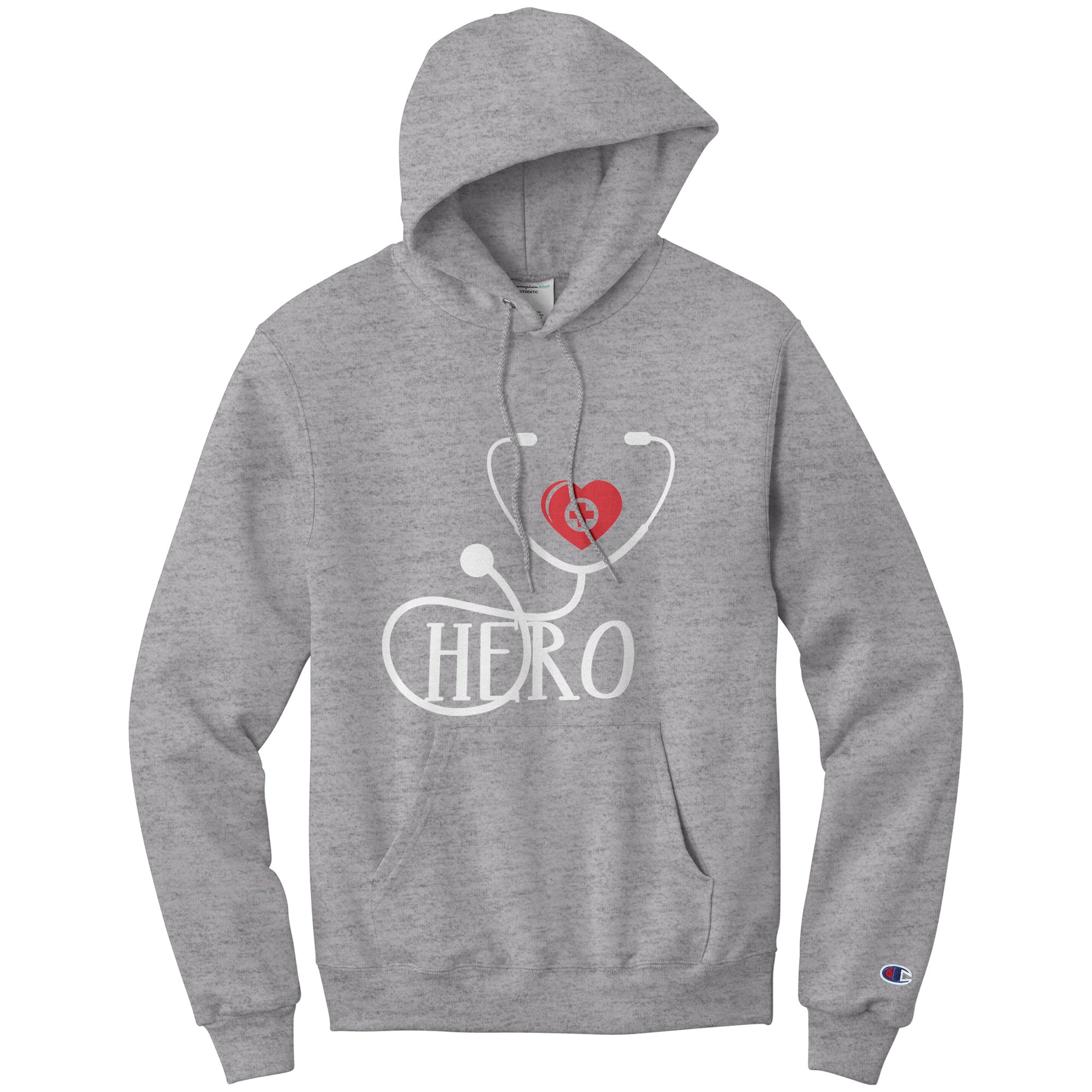 Champion Hoodie - Healthcare Hero with Red Heart and Cross Design