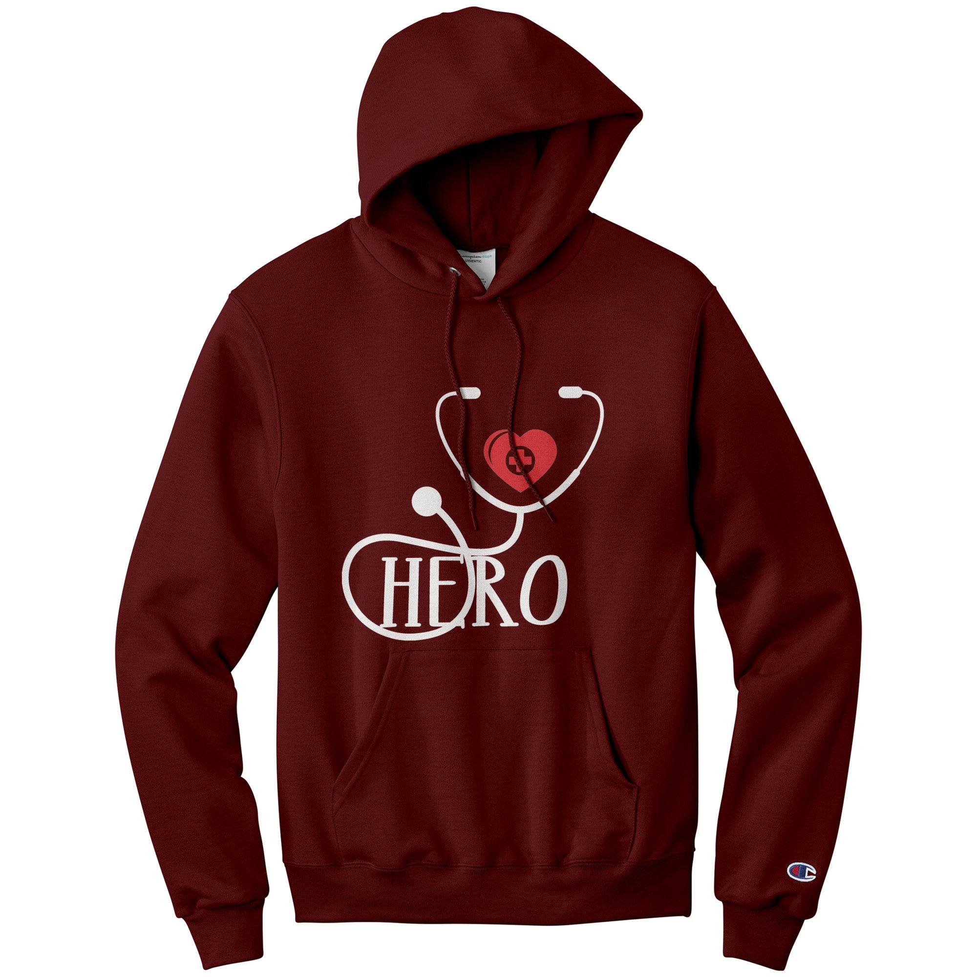 Champion Hoodie - Healthcare Hero with Red Heart and Cross Design