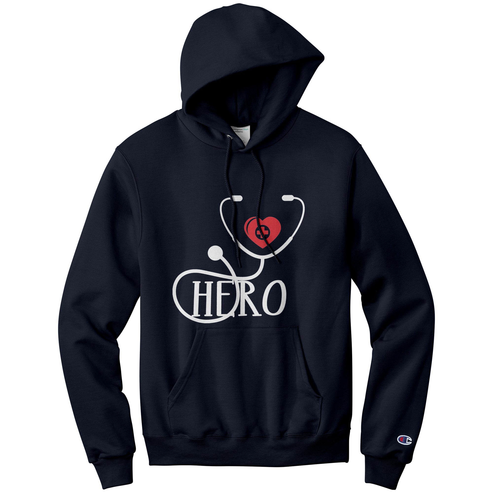 Champion Hoodie - Healthcare Hero with Red Heart and Cross Design