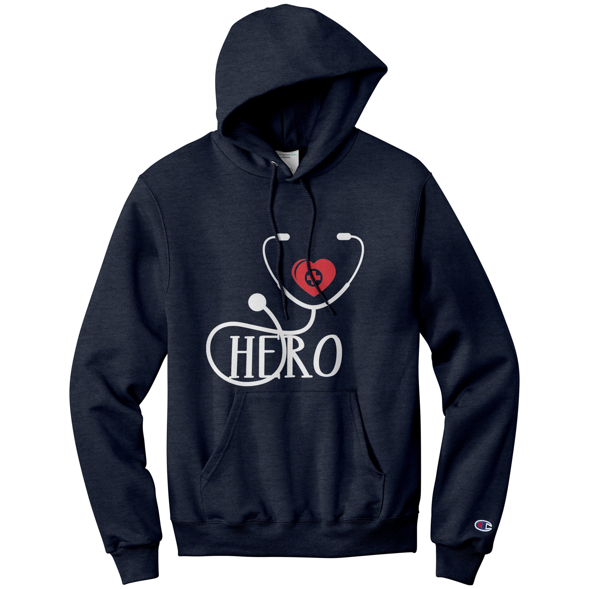 Champion Hoodie - Healthcare Hero with Red Heart and Cross Design