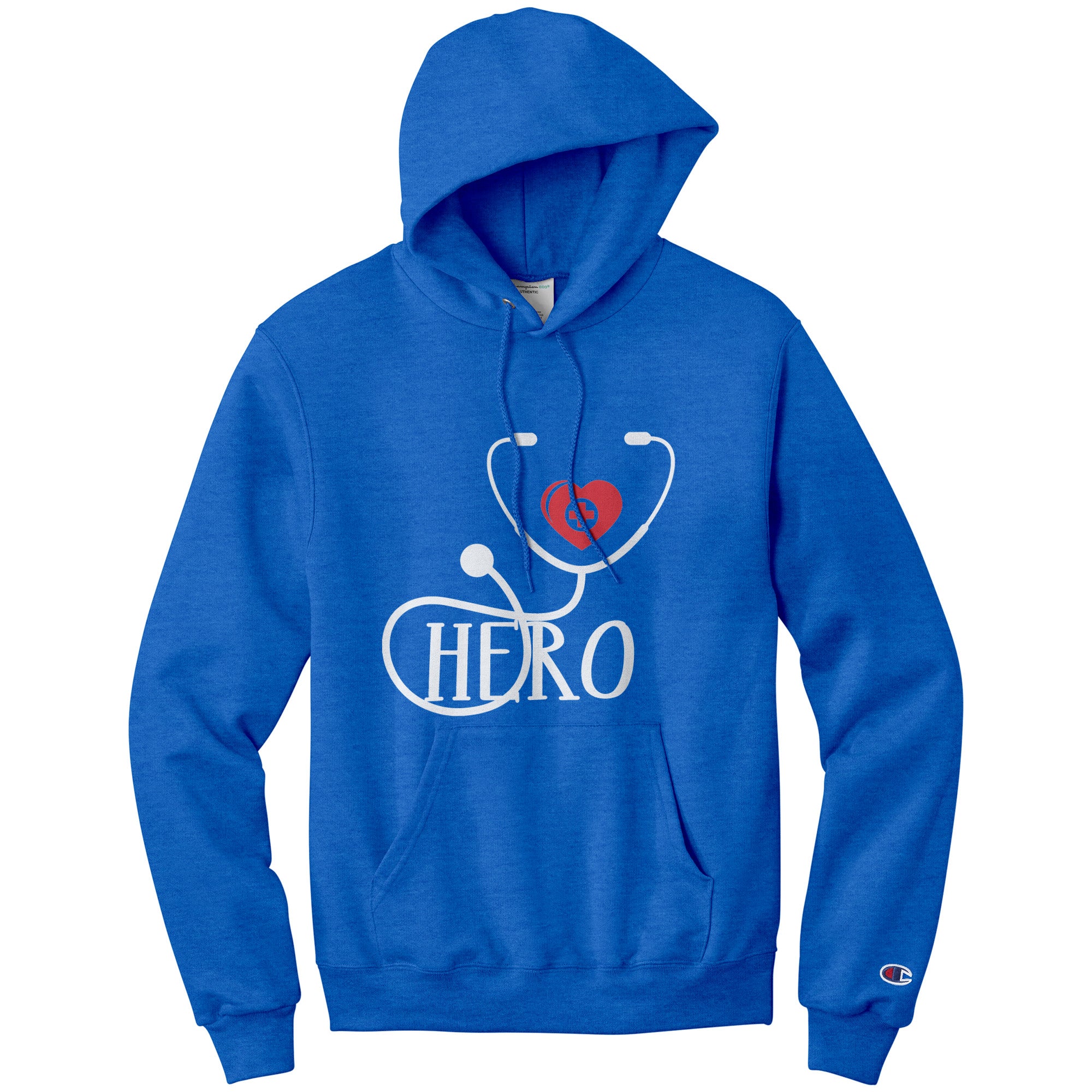 Champion Hoodie - Healthcare Hero with Red Heart and Cross Design