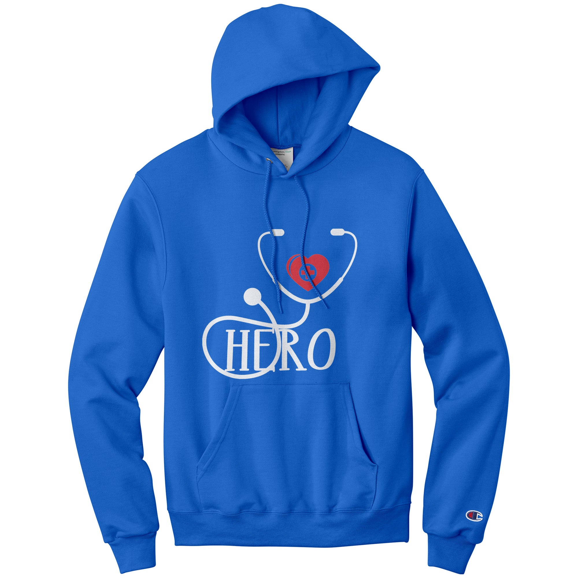 Champion Hoodie - Healthcare Hero with Red Heart and Cross Design