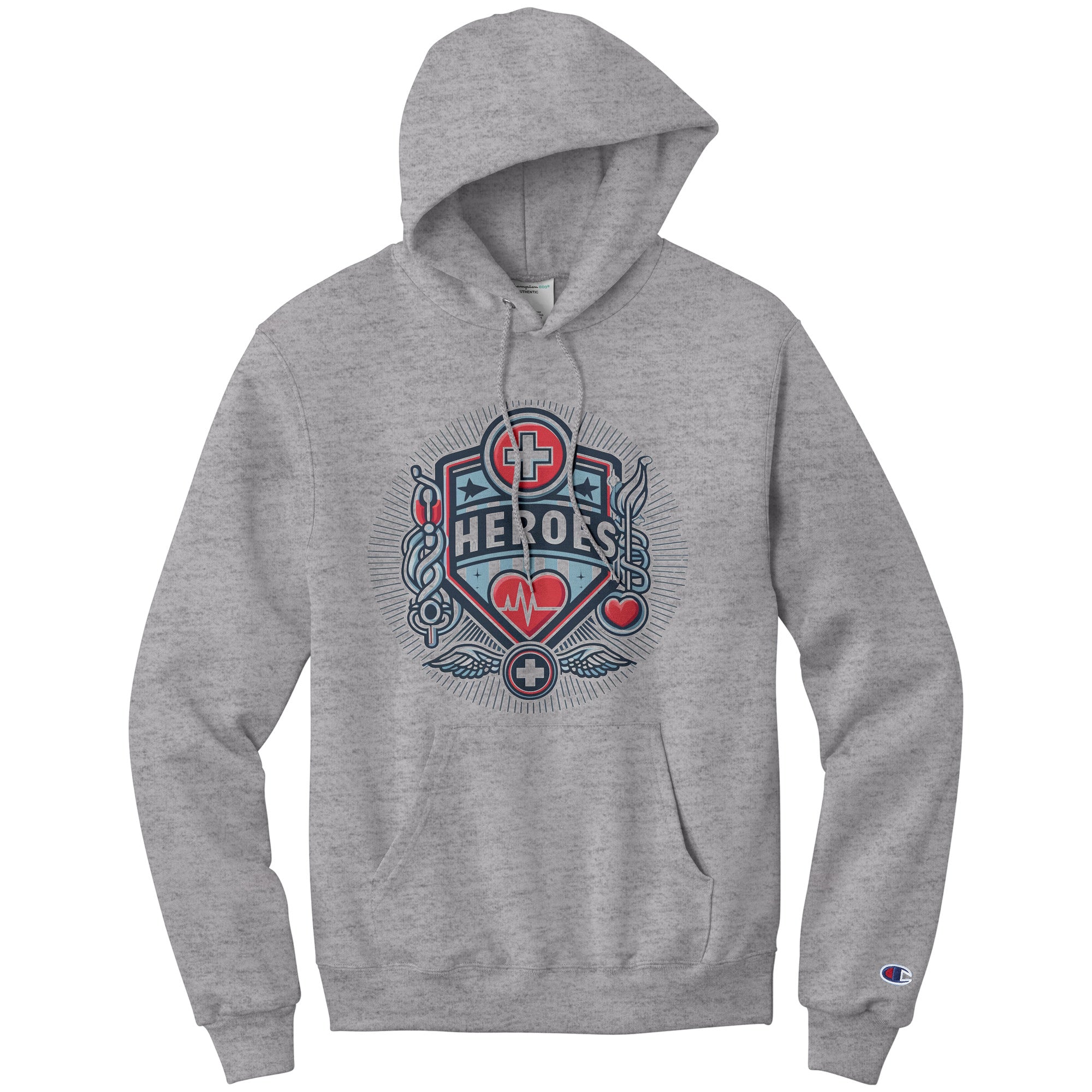 Champion Hoodie - Medical Heroes with Heartbeat and Cross Design
