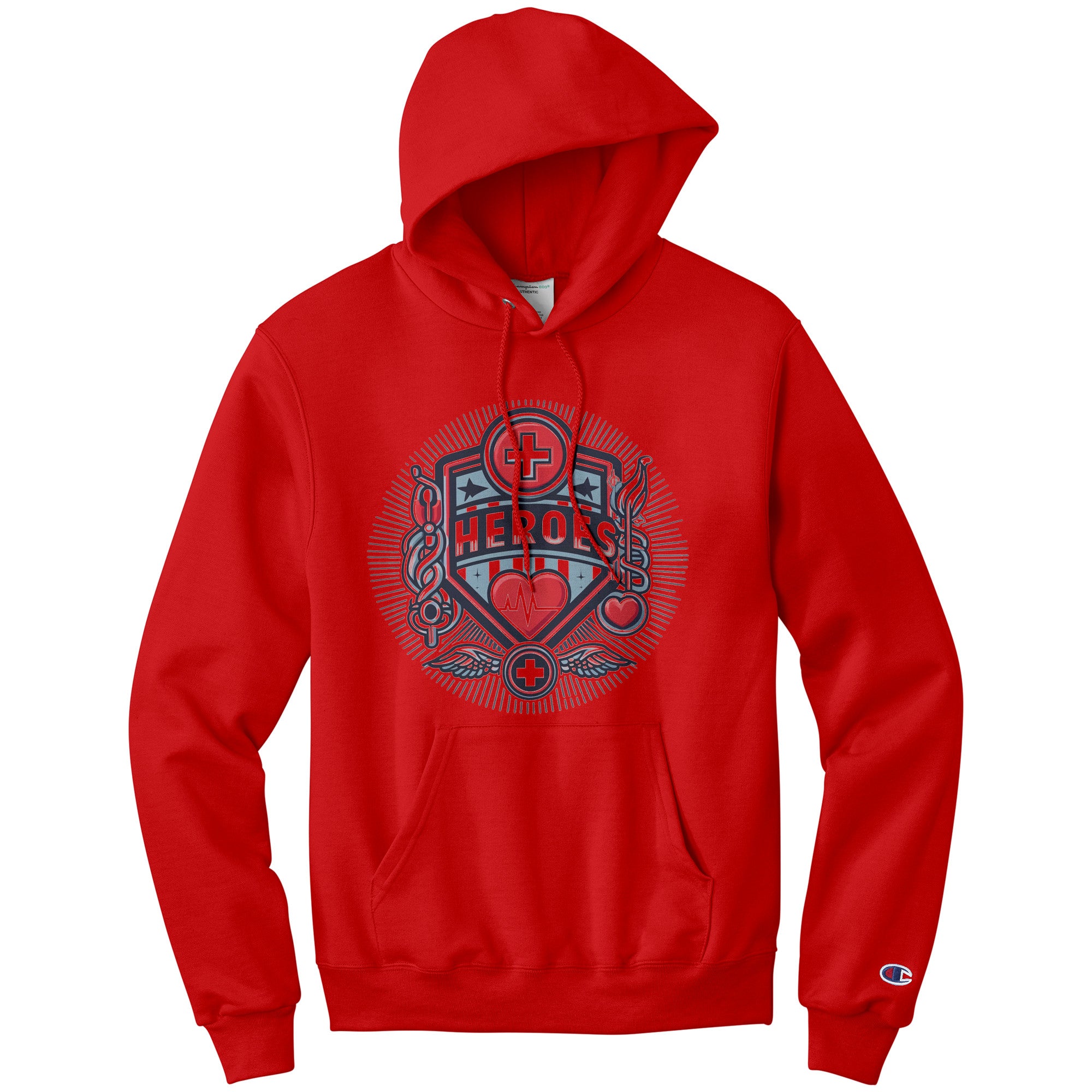 Champion Hoodie - Medical Heroes with Heartbeat and Cross Design