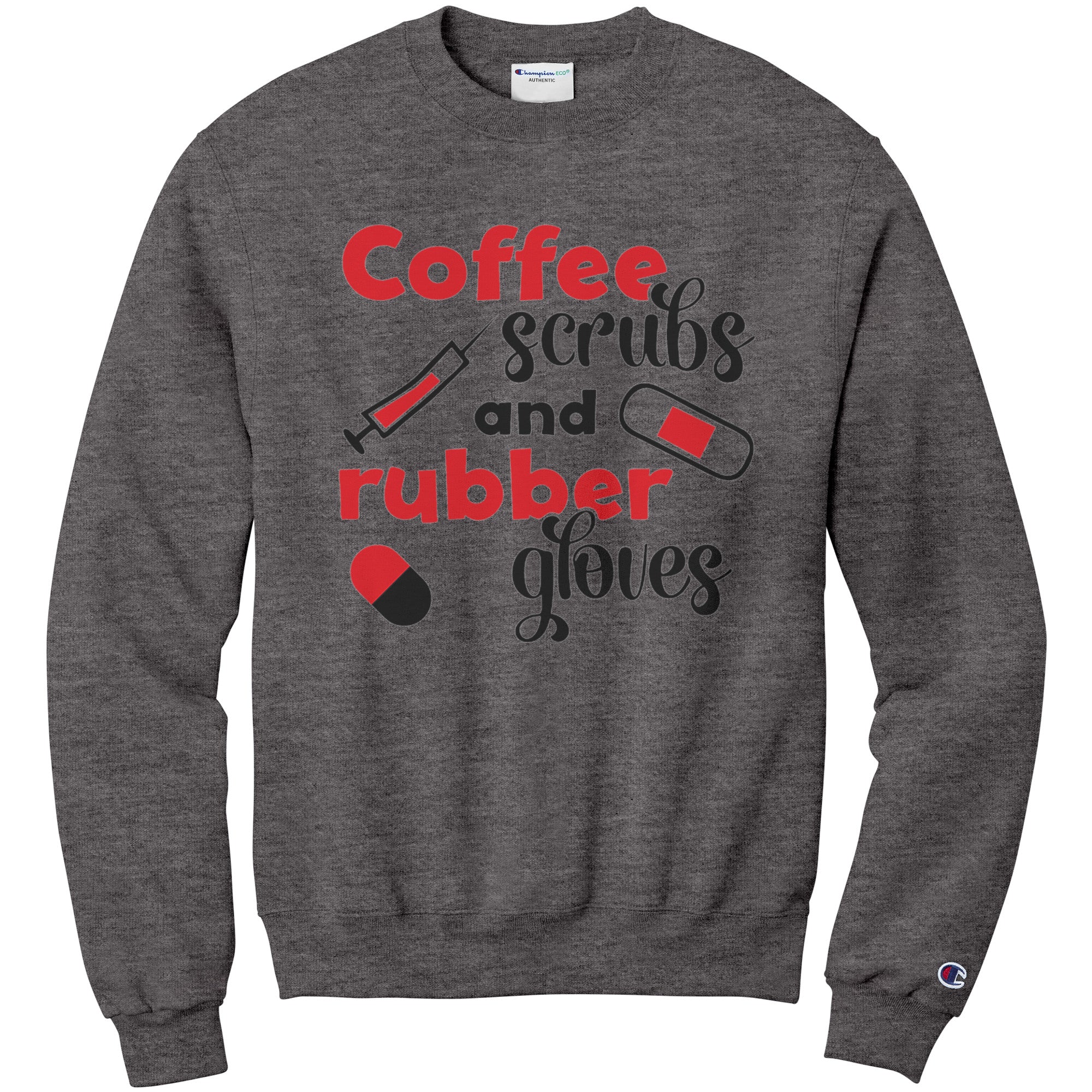 Champion Sweatshirt - Fun and Playful Coffee & Rubber Design