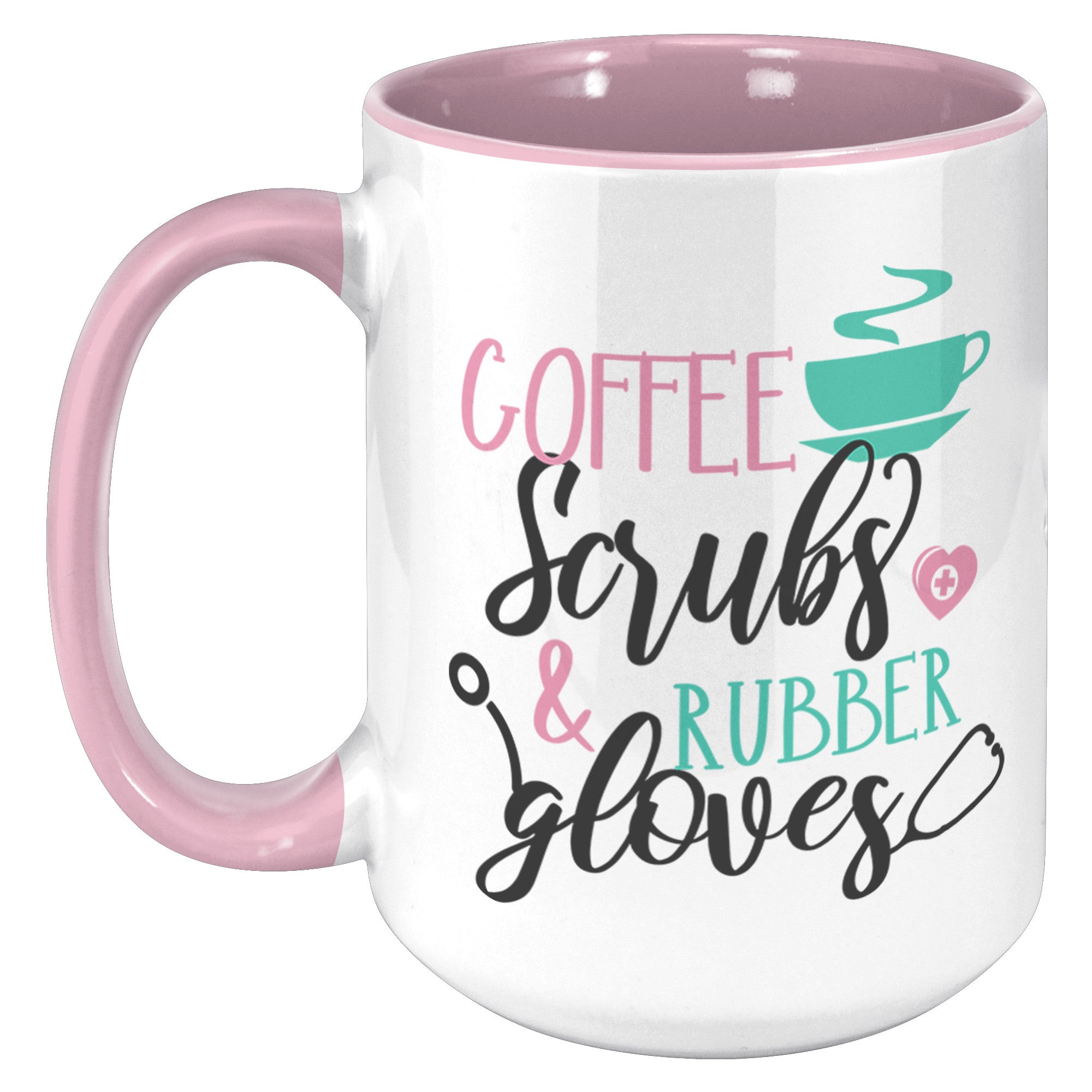 Coffee, Scrubs, and Rubber Gloves 15oz Accent Mug – Stylish and Durable Mug for Healthcare Workers