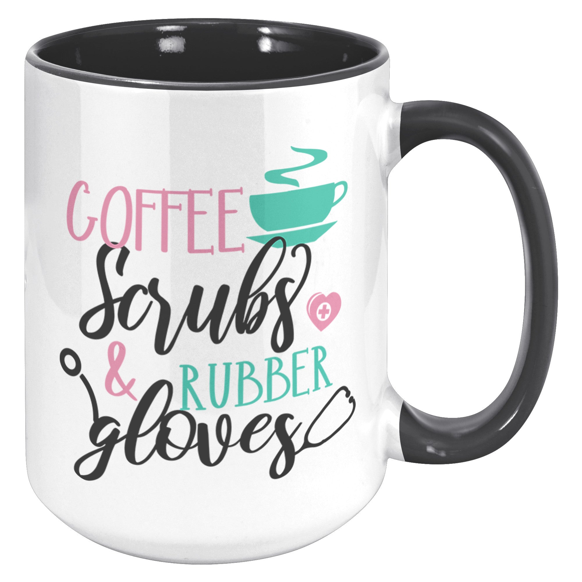 Coffee, Scrubs, and Rubber Gloves 15oz Accent Mug – Stylish and Durable Mug for Healthcare Workers