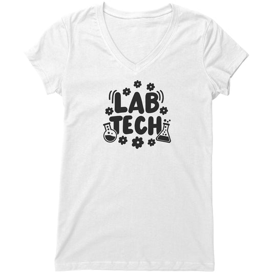 Daisies & Lab Vials - 'Lab Tech' Women's V-Neck T-Shirt – Relaxed & Stylish Fit