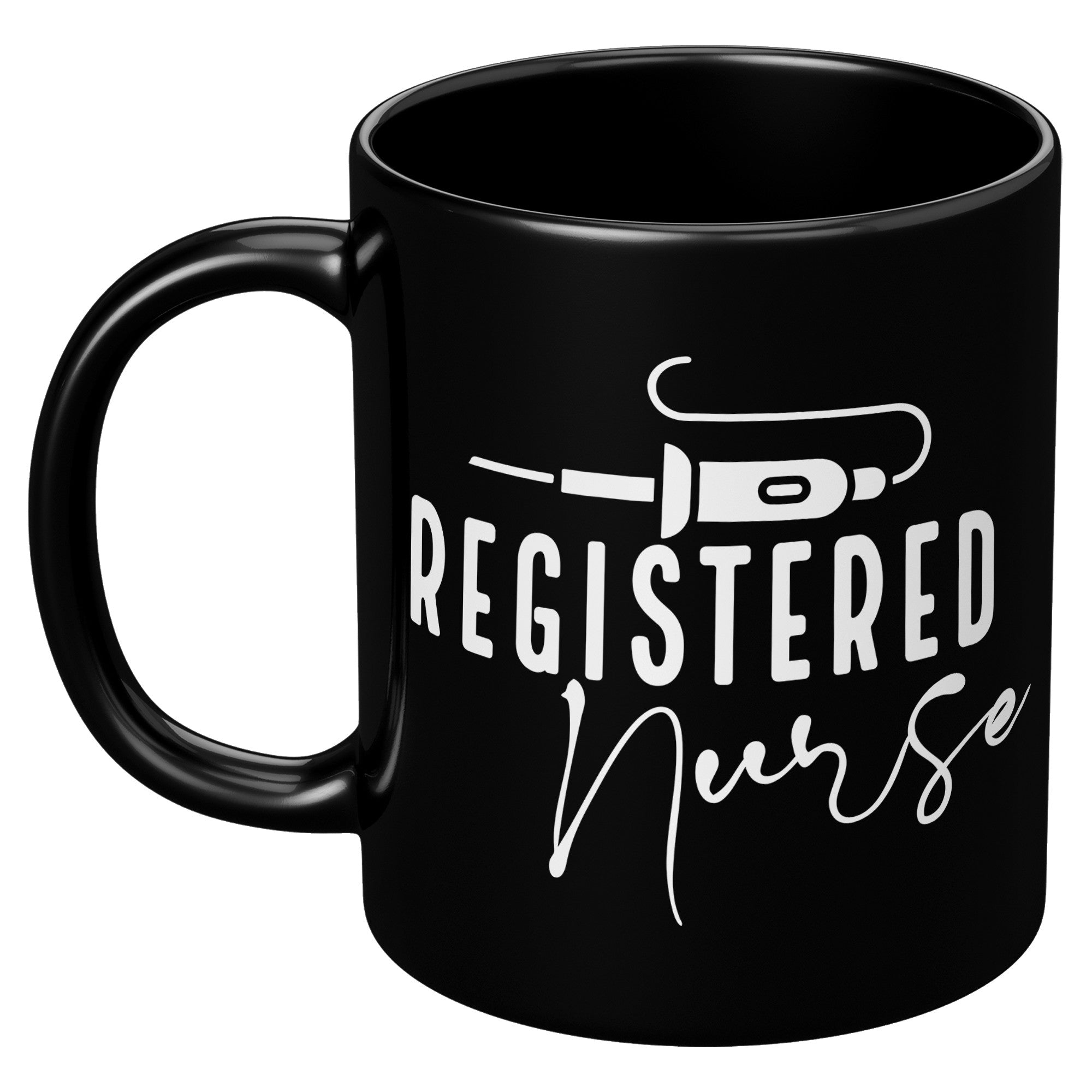 Elite Registered Nurse 11 oz Insulated Black Mug – Vibrant & Durable with Needle Artwork