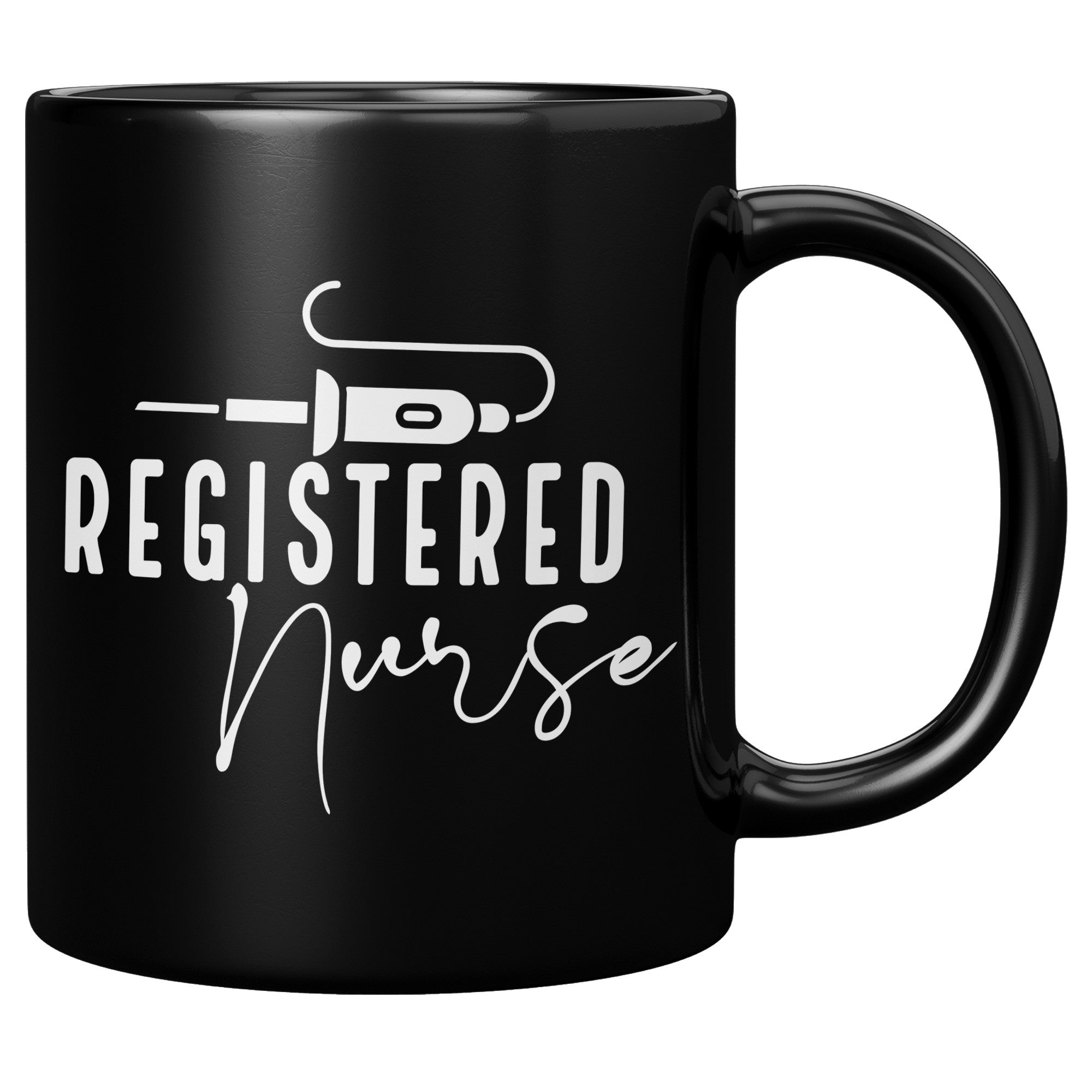 Elite Registered Nurse 11 oz Insulated Black Mug – Vibrant & Durable with Needle Artwork