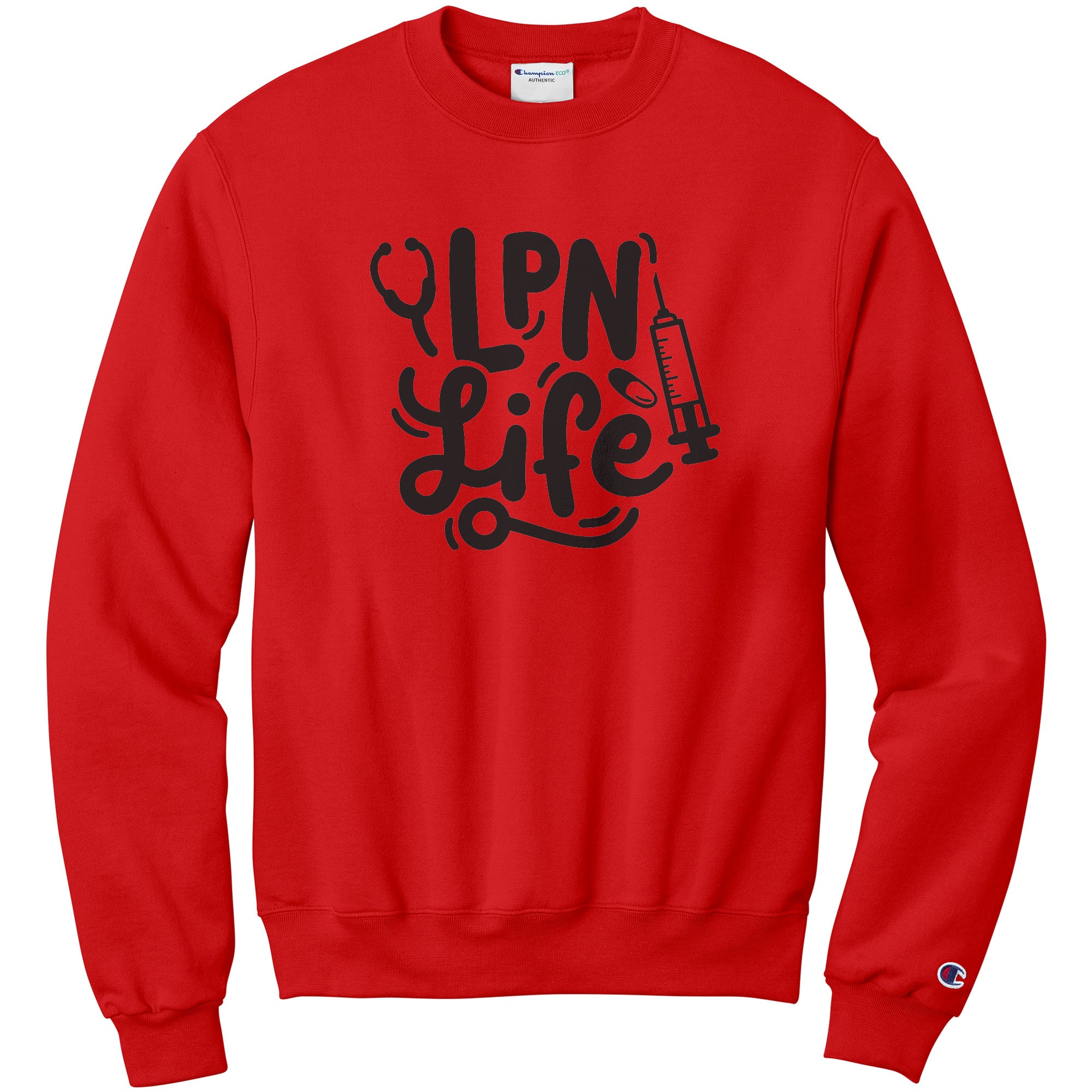Embrace the LPN Life: 'LPN Life' Sweatshirt with Needle, Pill, and Stethoscope Design
