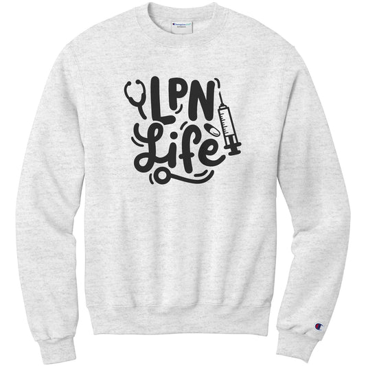 Embrace the LPN Life: 'LPN Life' Sweatshirt with Needle, Pill, and Stethoscope Design