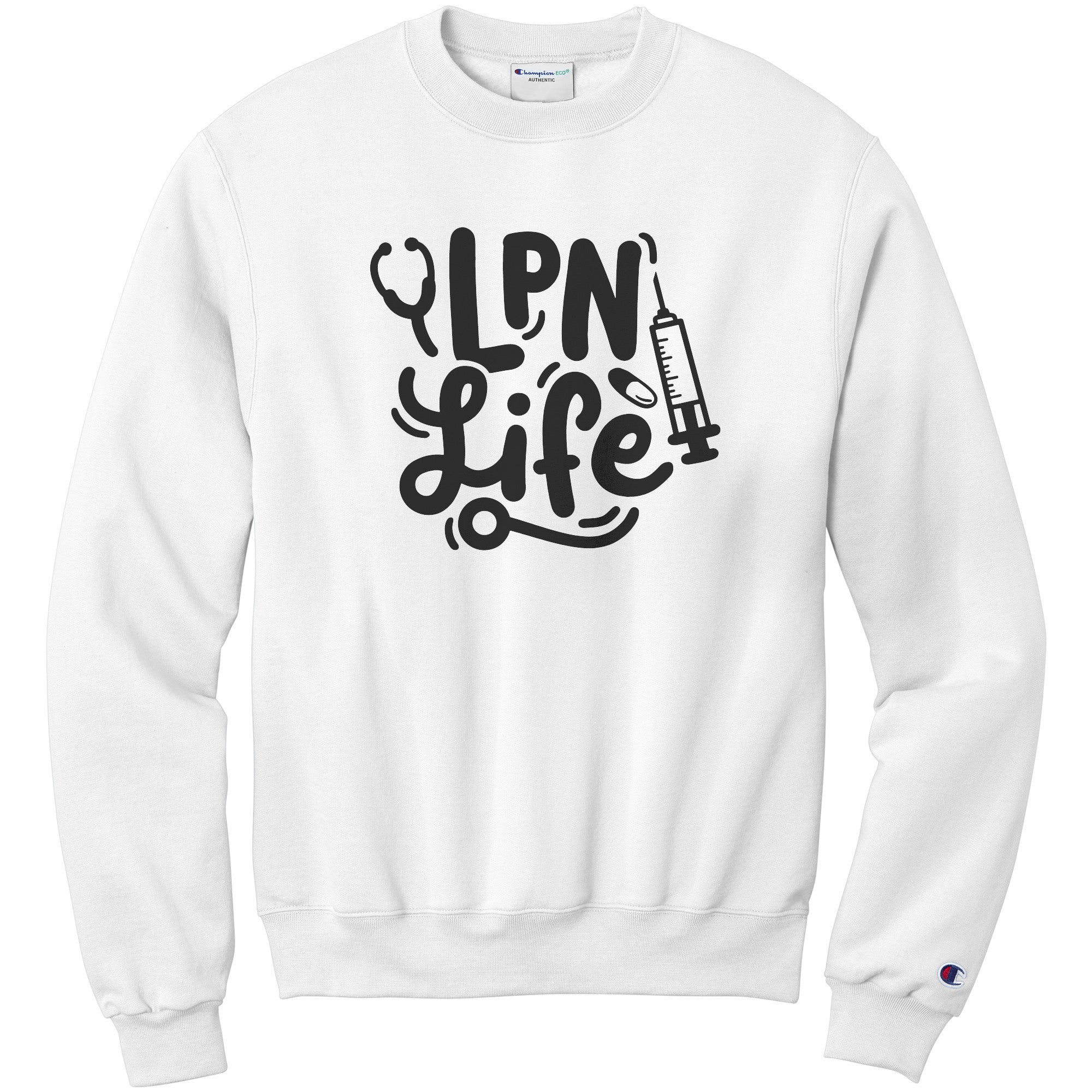 Embrace the LPN Life: 'LPN Life' Sweatshirt with Needle, Pill, and Stethoscope Design
