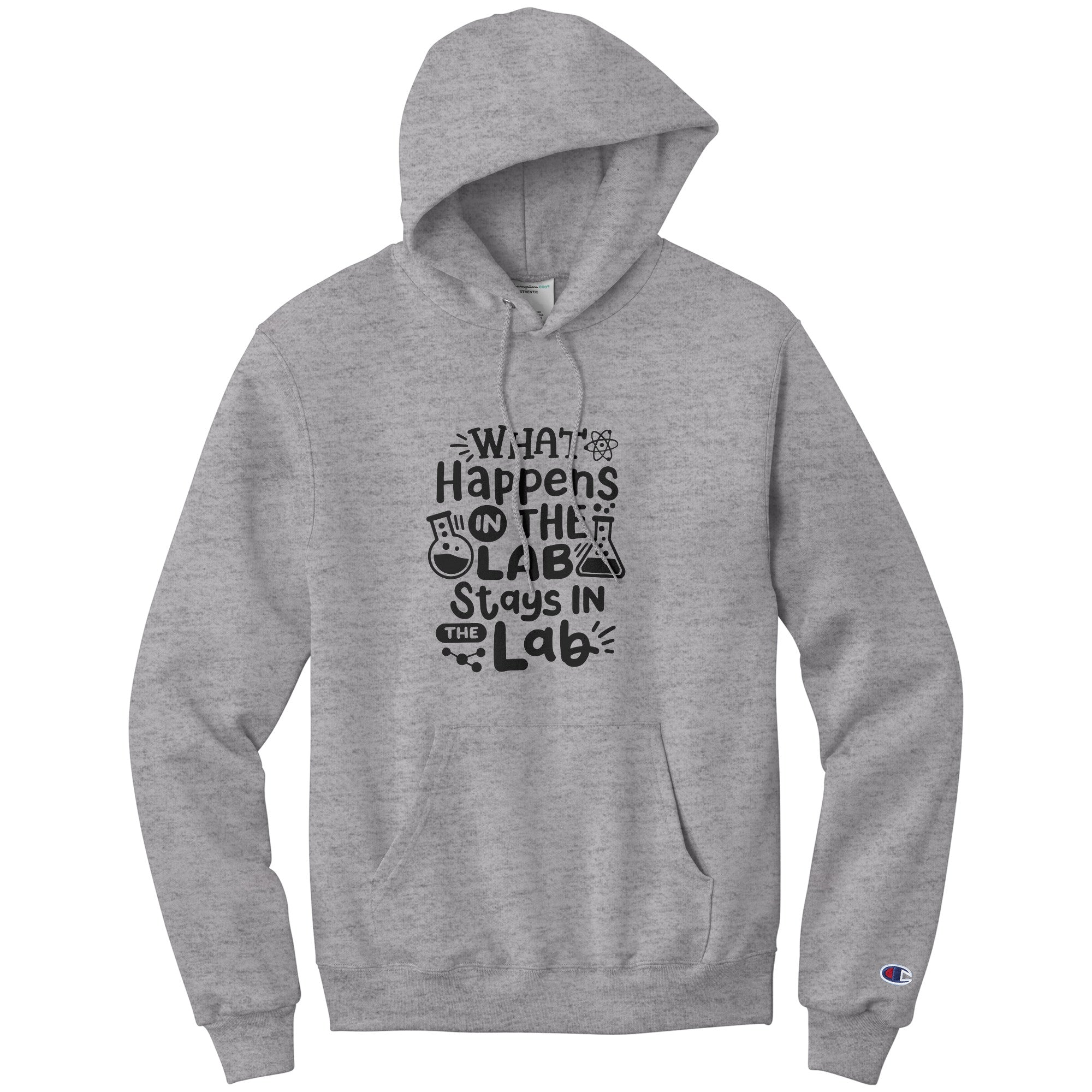 Exclusive 'What Happens in the Lab Stays in the Lab' Hoodie - Lab Vials Design, Champion Crafted, Moisture-Control