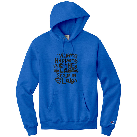 Exclusive 'What Happens in the Lab Stays in the Lab' Hoodie - Lab Vials Design, Champion Crafted, Moisture-Control