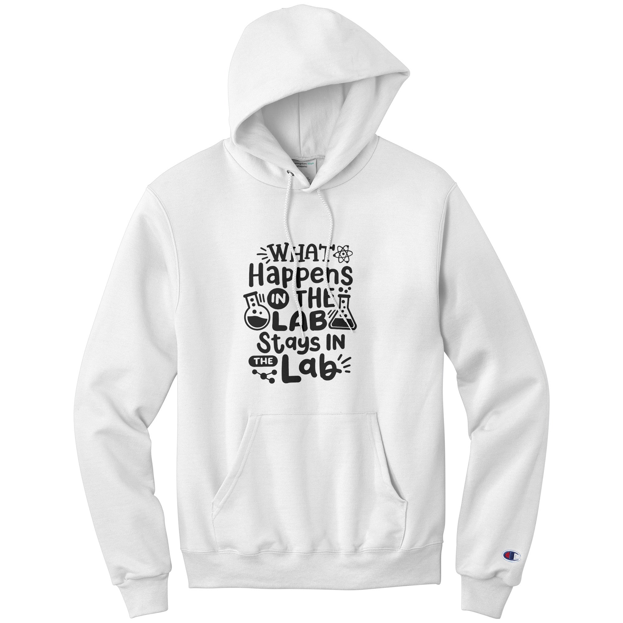 Exclusive 'What Happens in the Lab Stays in the Lab' Hoodie - Lab Vials Design, Champion Crafted, Moisture-Control