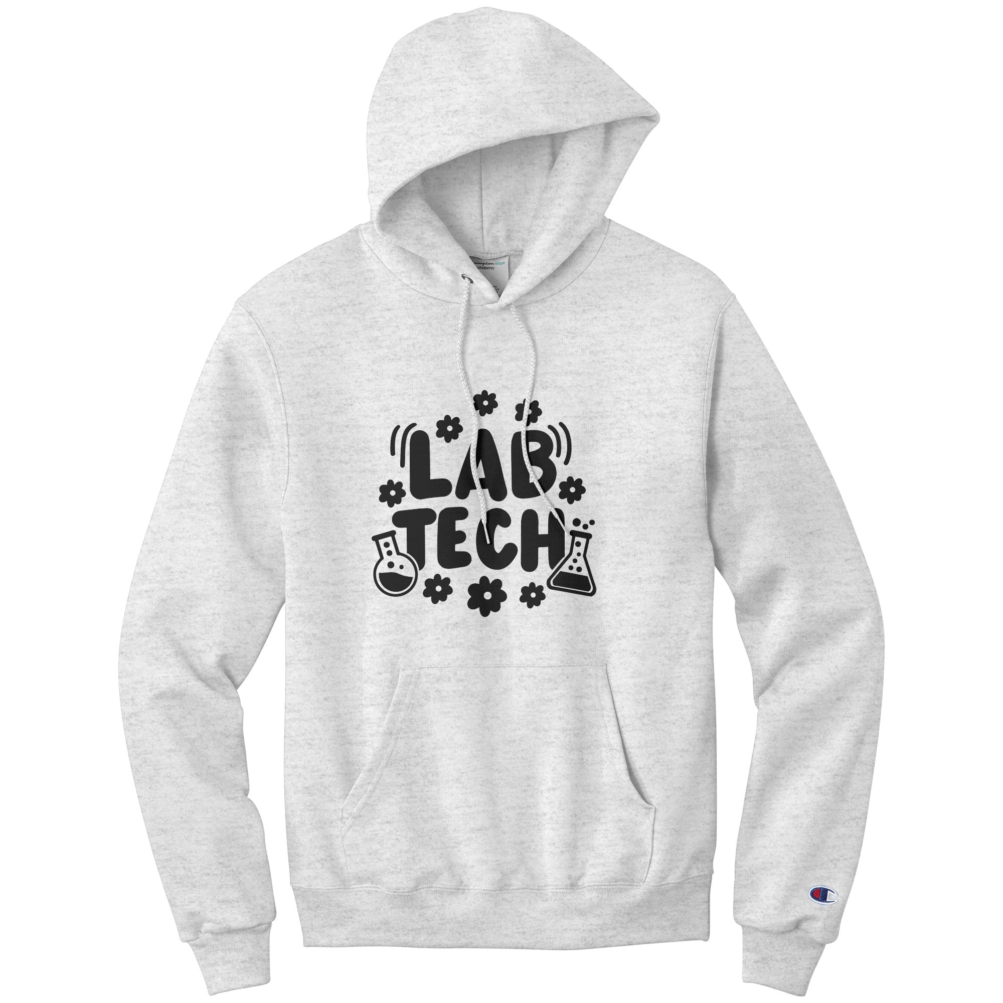 Floral 'Lab Tech' Hoodie - Lab Vials and Daisies Design, Champion Quality, Moisture-Wicking Comfort