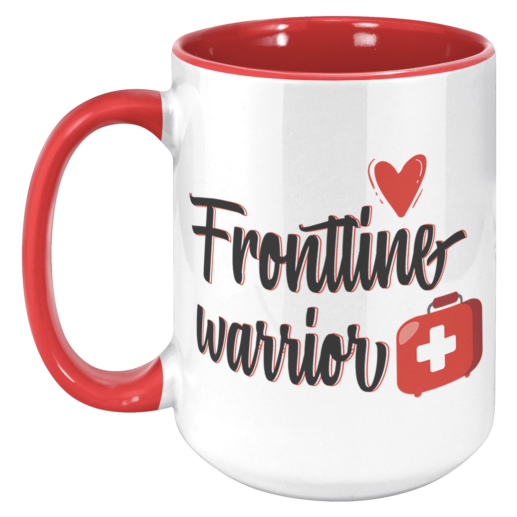 Frontline Warrior 15oz Accent Mug – ORCA Coated, Vibrant Red Design for Healthcare Heroes