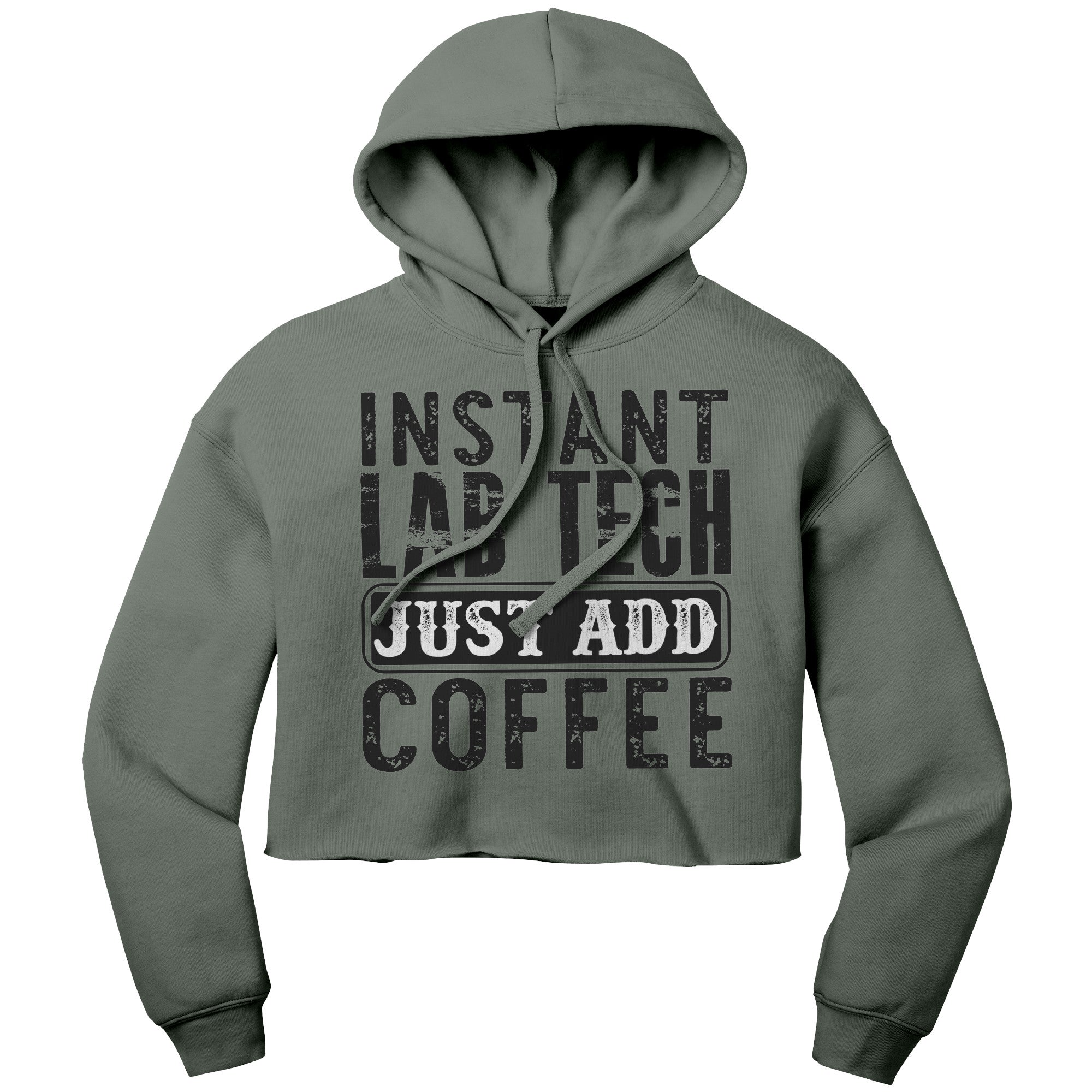 "Instant Lab Tech Just Add Coffee" Cropped Hoodie - Combed Cotton & Polyester Blend with Racerback and Raw Armholes