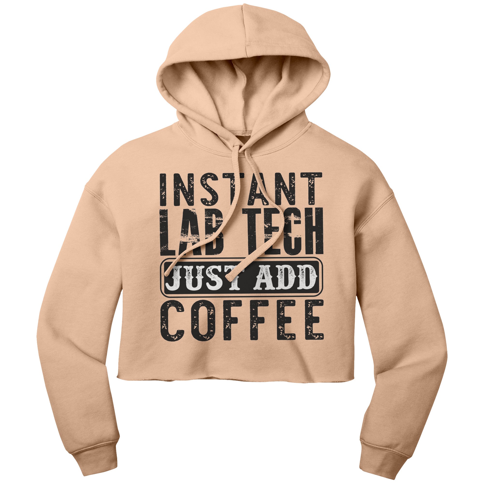 "Instant Lab Tech Just Add Coffee" Cropped Hoodie - Combed Cotton & Polyester Blend with Racerback and Raw Armholes