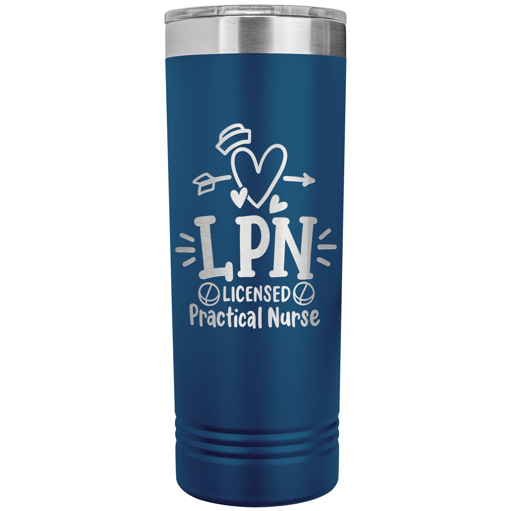 LPN Licensed Practical Nurse 22 oz Skinny Tumbler - Heart, Nurse's Cap & Pills Design, Stainless Steel Insulated Mug for Nursing Professionals