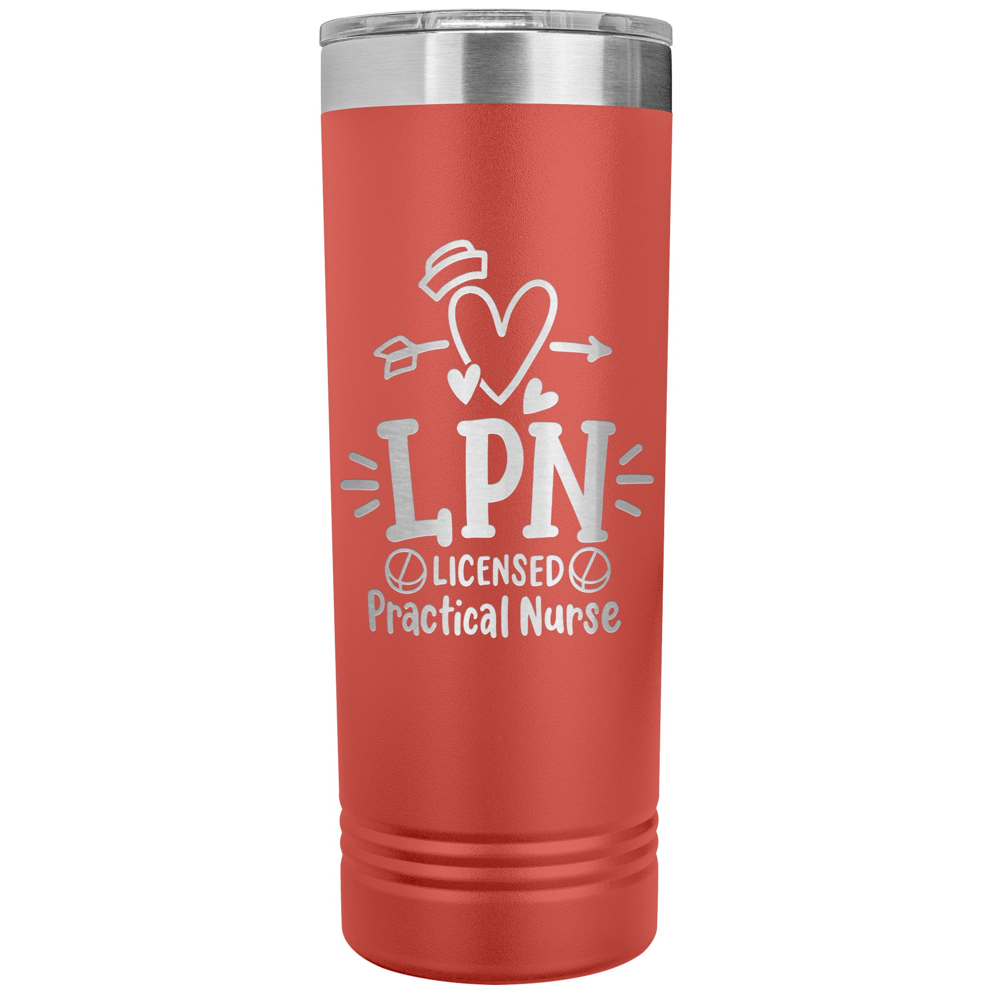 LPN Licensed Practical Nurse 22 oz Skinny Tumbler - Heart, Nurse's Cap & Pills Design, Stainless Steel Insulated Mug for Nursing Professionals