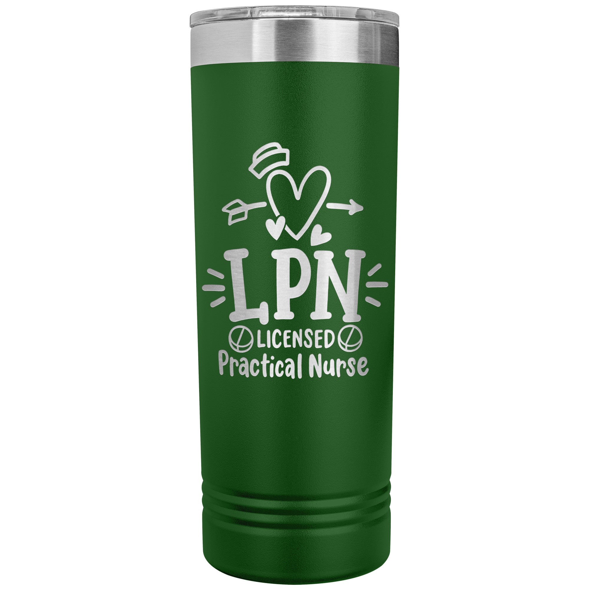 LPN Licensed Practical Nurse 22 oz Skinny Tumbler - Heart, Nurse's Cap & Pills Design, Stainless Steel Insulated Mug for Nursing Professionals