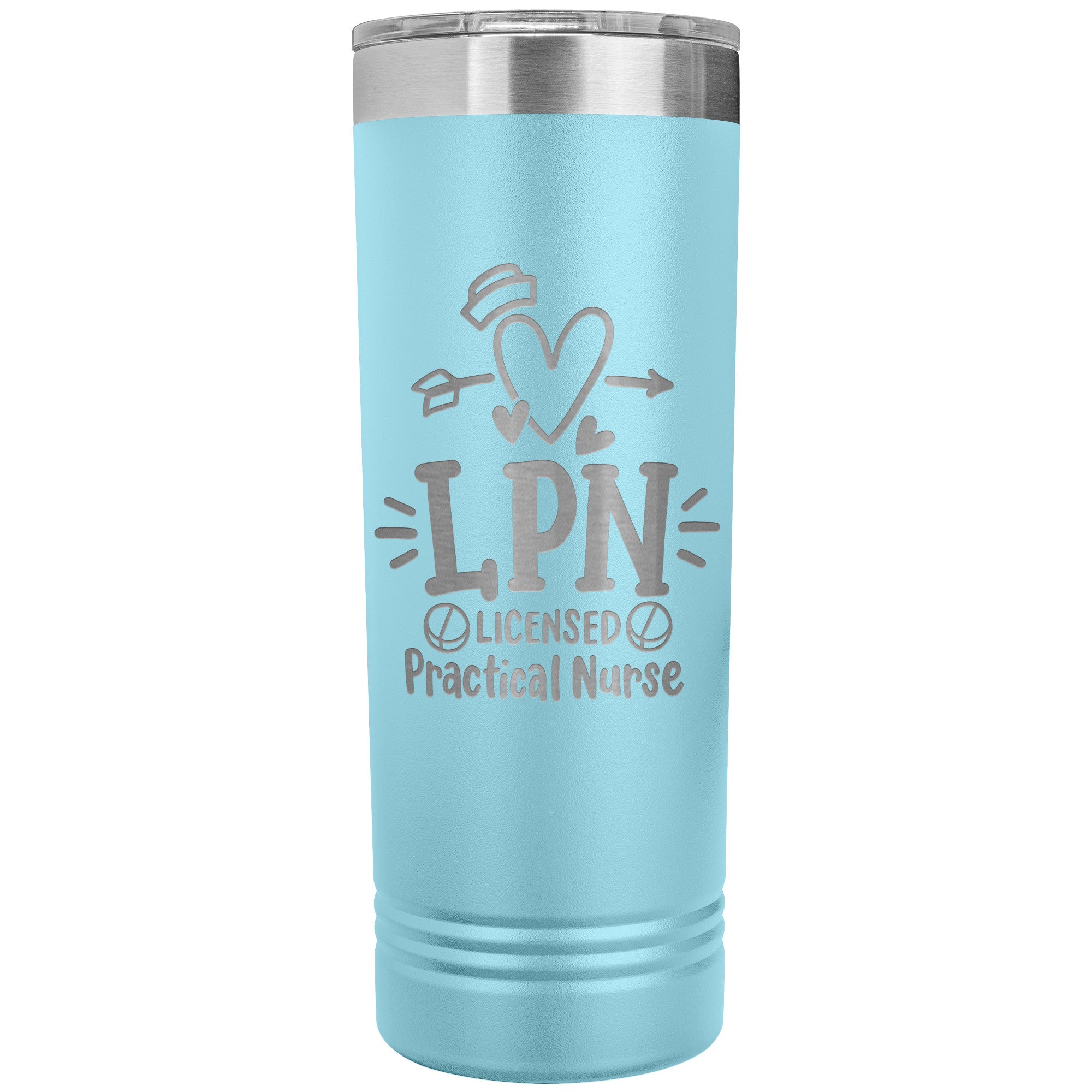 LPN Licensed Practical Nurse 22 oz Skinny Tumbler - Heart, Nurse's Cap & Pills Design, Stainless Steel Insulated Mug for Nursing Professionals