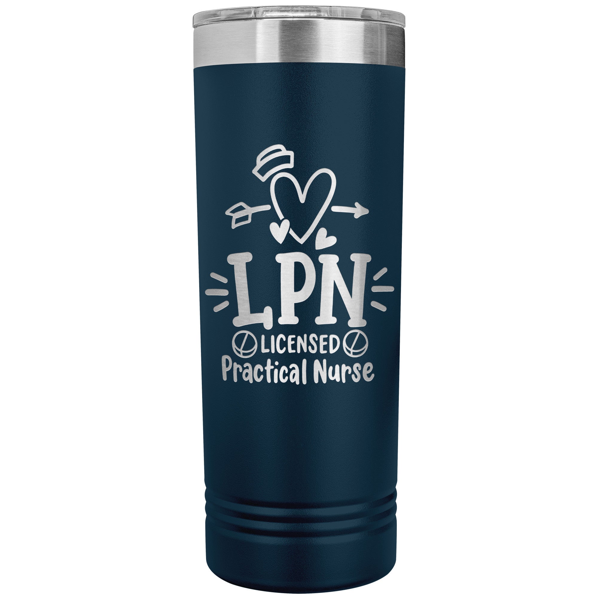 LPN Licensed Practical Nurse 22 oz Skinny Tumbler - Heart, Nurse's Cap & Pills Design, Stainless Steel Insulated Mug for Nursing Professionals