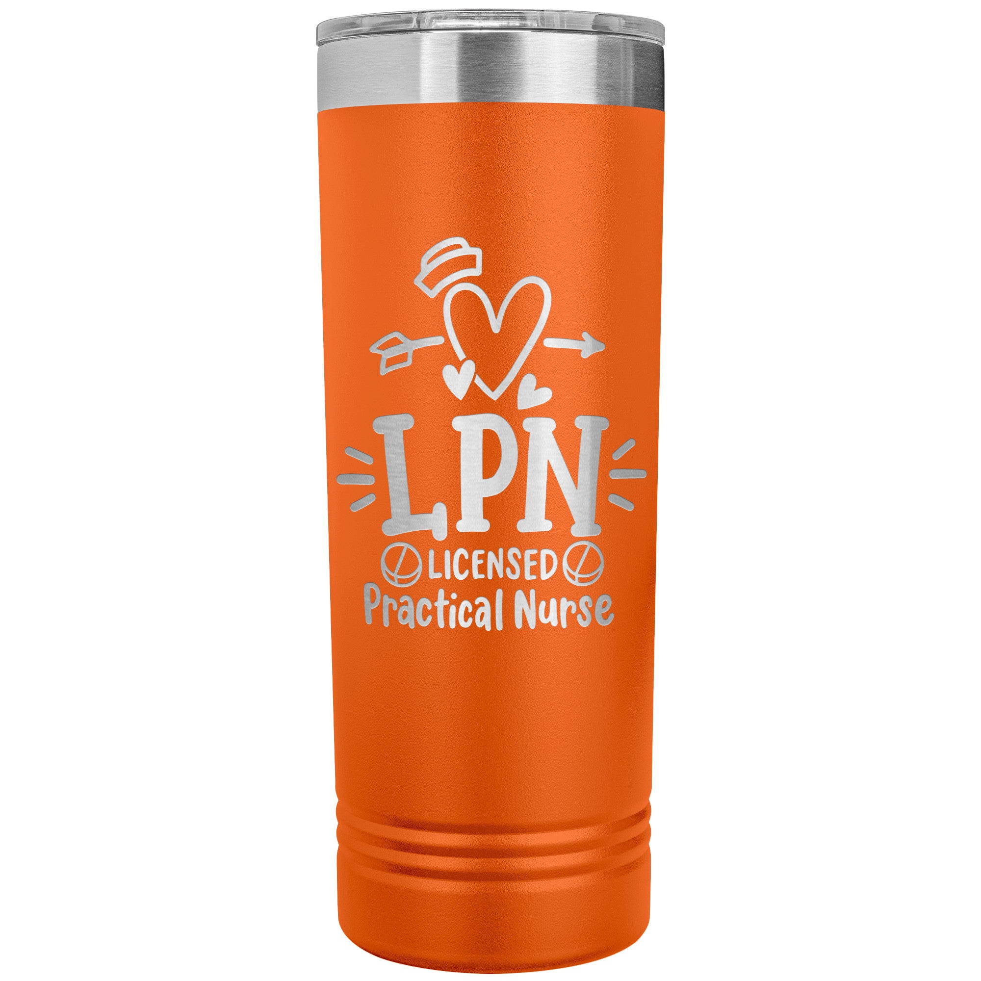 LPN Licensed Practical Nurse 22 oz Skinny Tumbler - Heart, Nurse's Cap & Pills Design, Stainless Steel Insulated Mug for Nursing Professionals