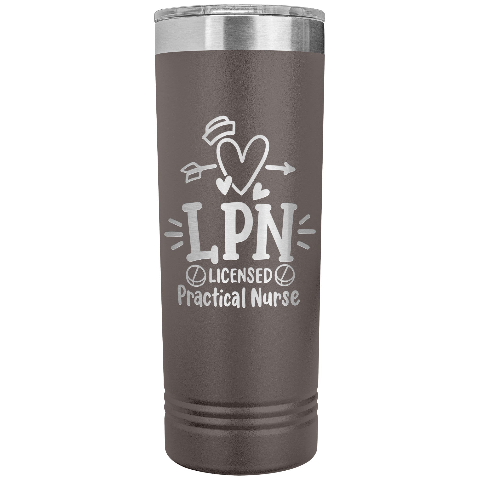 LPN Licensed Practical Nurse 22 oz Skinny Tumbler - Heart, Nurse's Cap & Pills Design, Stainless Steel Insulated Mug for Nursing Professionals