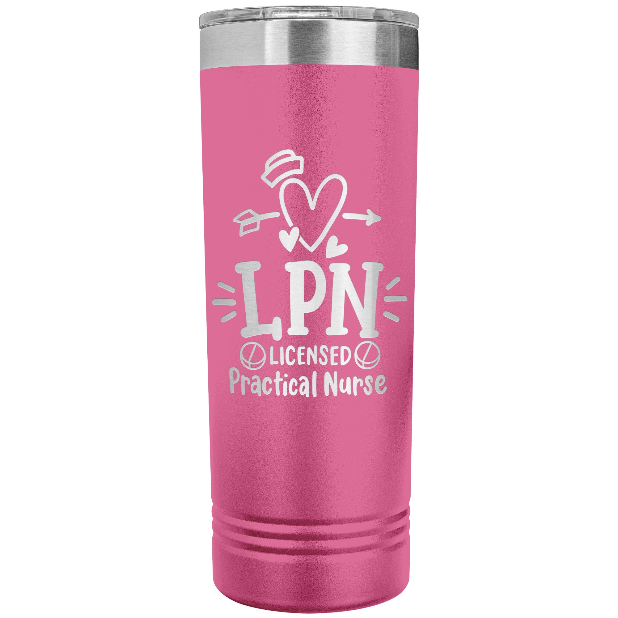 LPN Licensed Practical Nurse 22 oz Skinny Tumbler - Heart, Nurse's Cap & Pills Design, Stainless Steel Insulated Mug for Nursing Professionals