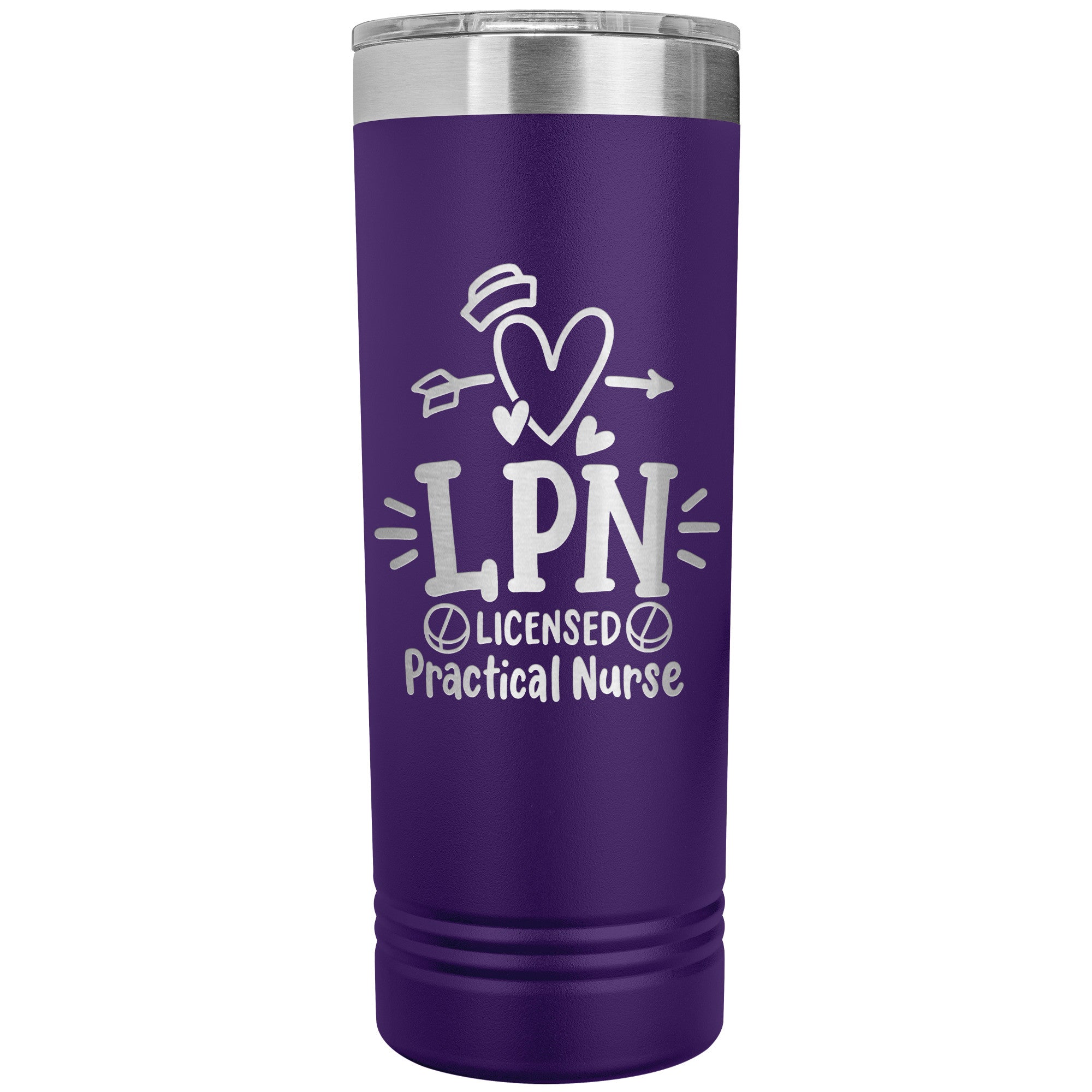 LPN Licensed Practical Nurse 22 oz Skinny Tumbler - Heart, Nurse's Cap & Pills Design, Stainless Steel Insulated Mug for Nursing Professionals